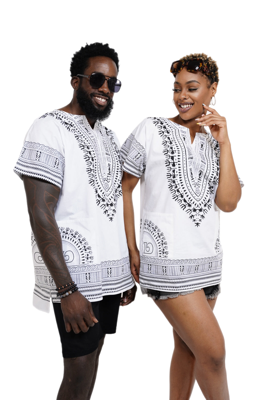 African Print Dashiki Shirt for Men & Women | White Unisex African Tunic | Festival Wear, Cruise Outfit, Concert Attire | DP3830M | Perfect for Cultural Events, Beach Vacations & Summer Parties