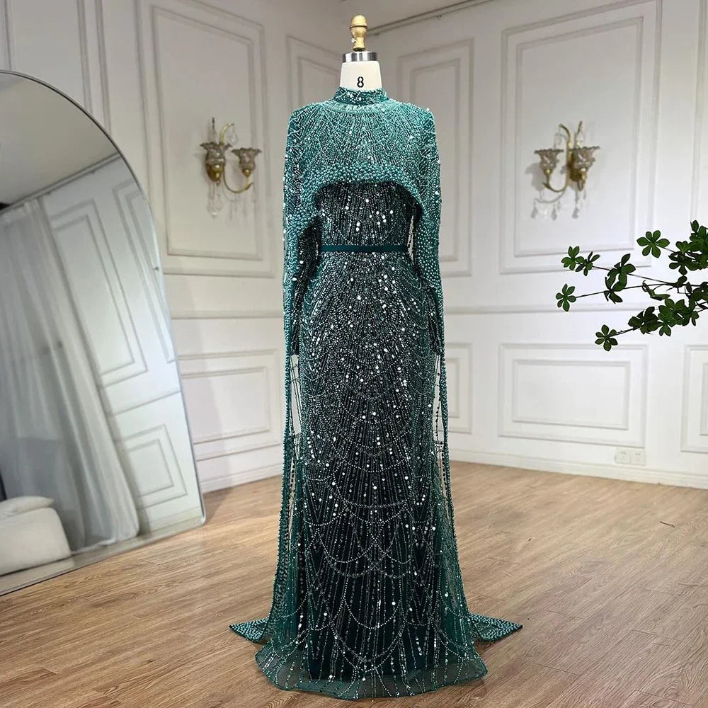 Luxury Muslim Hijab Mermaid Long Cape Evening Dress for Women - Dubai Arabia Wedding Party Gown 2025 LA72032M | Elegant Formal Wear for Special Occasions & Celebrations