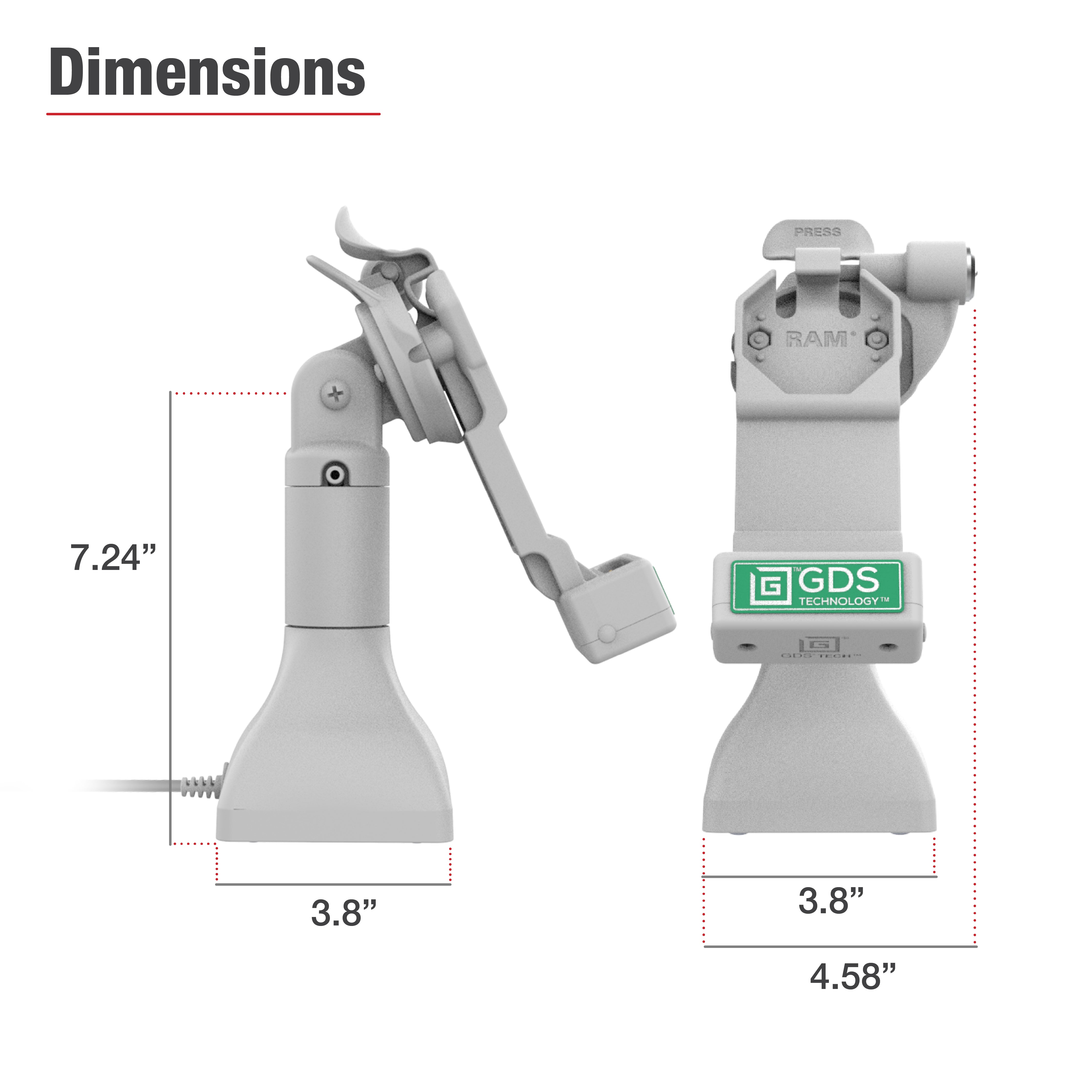 GDS® Uni Conn™ 7 Locking Pedestal Dock with PoE - Gray (RAM GDS DOCKLR D11 7 U1E GRY) | Secure Network Connectivity for Offices, Data Centers & Industrial Environments