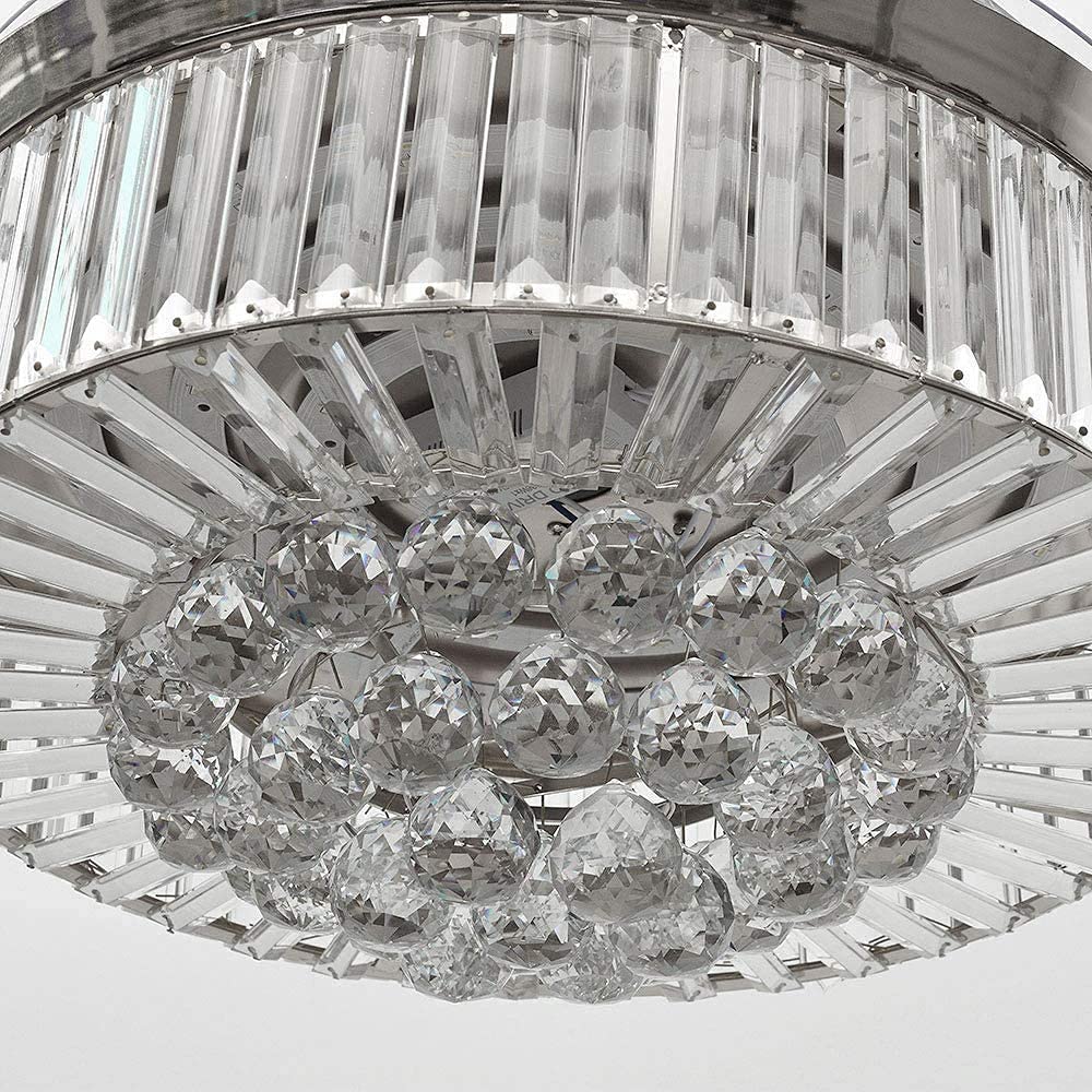 42 Inch Reversible Ceiling Fan with LED Light and Remote Control - 4 Retractable Blades, Crystal Chandelier Style for Living Room, Bedroom & Indoor Use - Energy Efficient Silent DC Motor (Silver) - Perfect for Home Cooling and Decorative Lighting