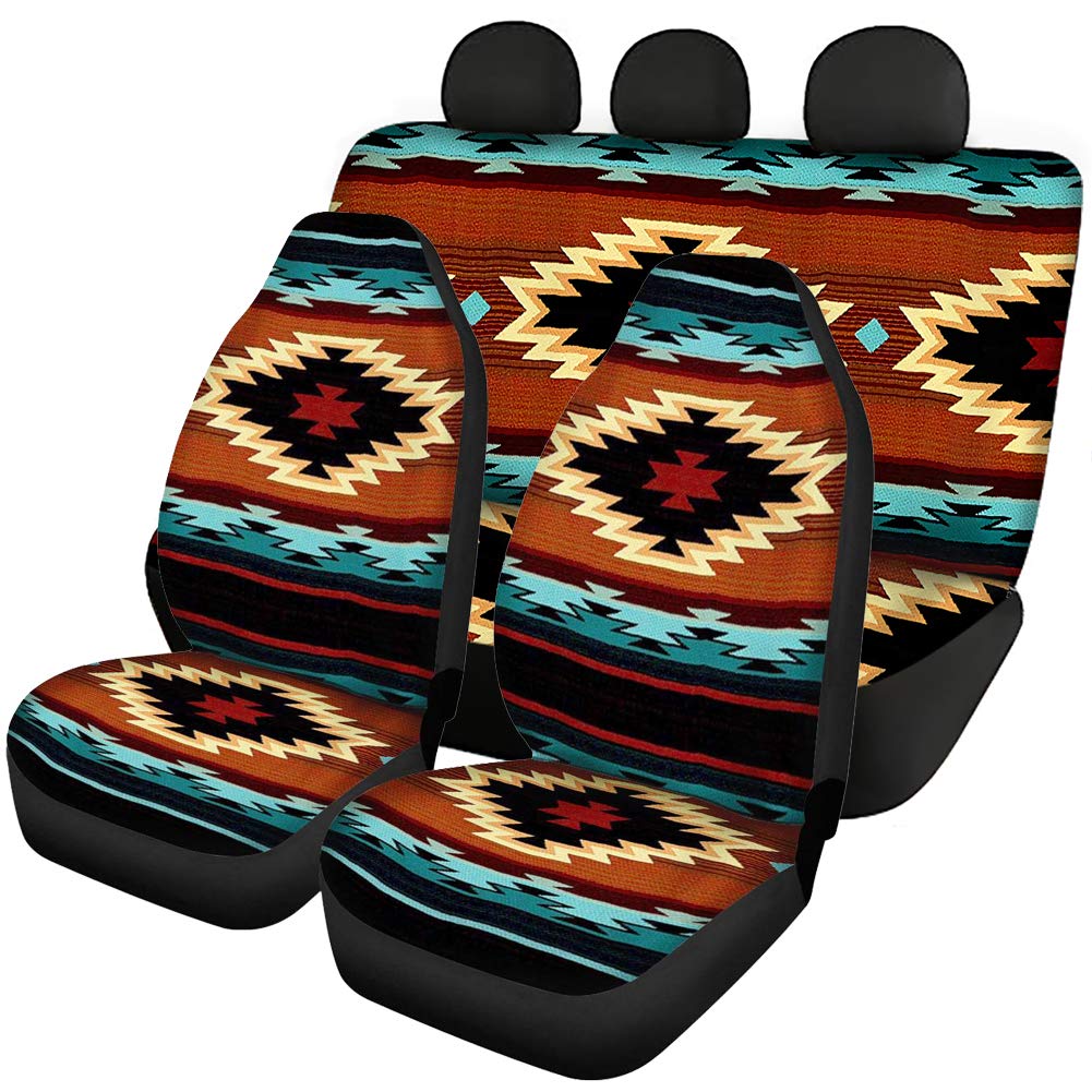 ZERODATE Non-Slip Car Seat Covers - Heavy Duty Aztec Geometric Pattern Front & Rear Bench Covers for All 5 Seats | Perfect for SUVs, Trucks & Family Vehicles | Ideal Gift for Car Enthusiasts & Home Decor
