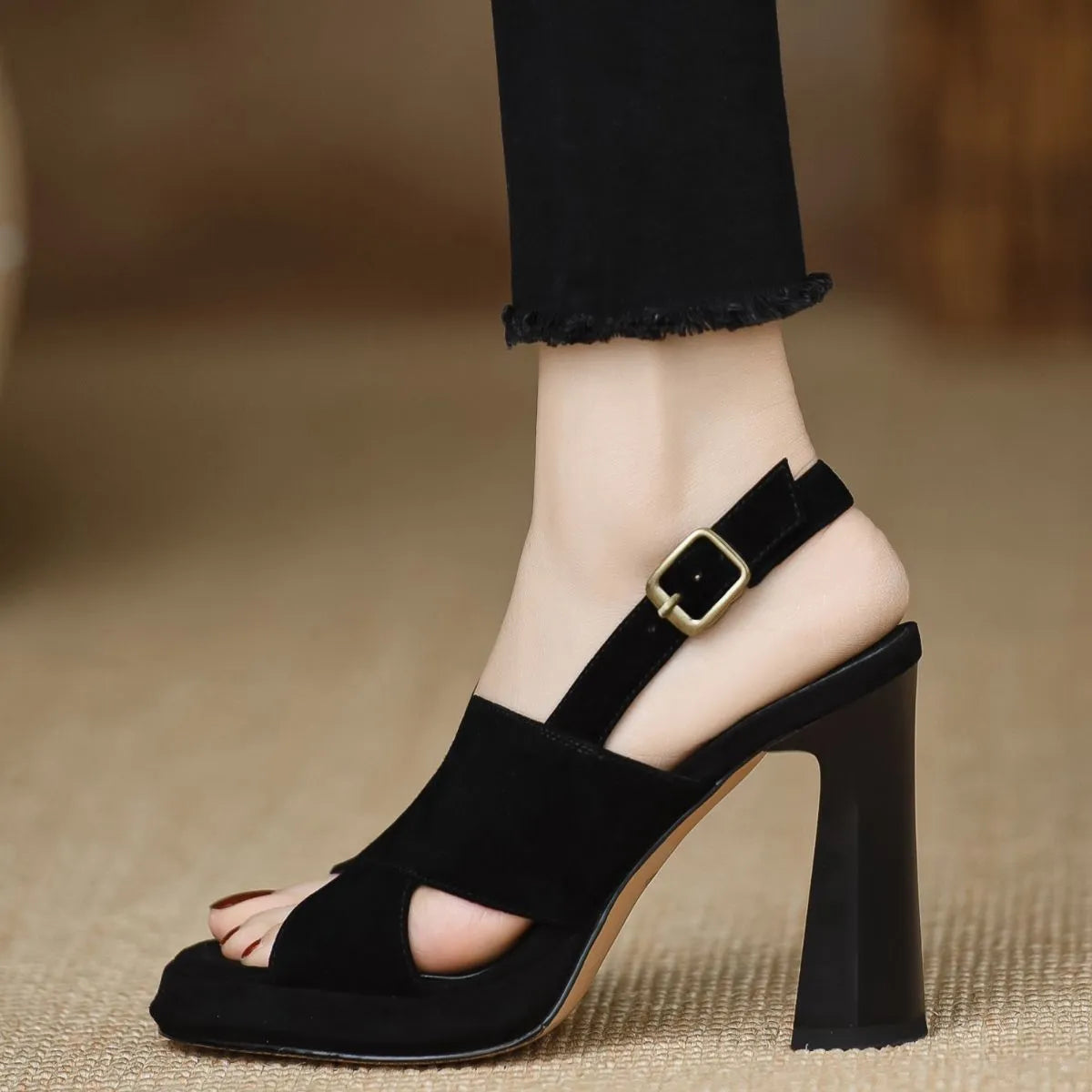 Peep Toe Block Heel Sandals for Women - Comfortable Chunky Heel Open Toe Dress Shoes for Wedding, Party & Office Wear