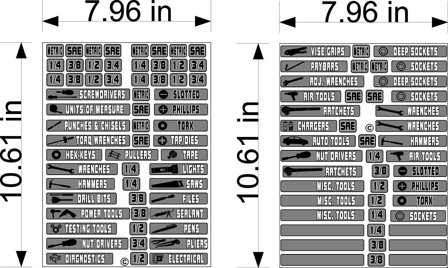 INXIS 105-Piece Tool Box Organizer Labels - Durable Pre-Printed Tool Drawer Dividers for Workshop & Garage Organization (Perfect for Mechanics, DIYers & Home Improvement)