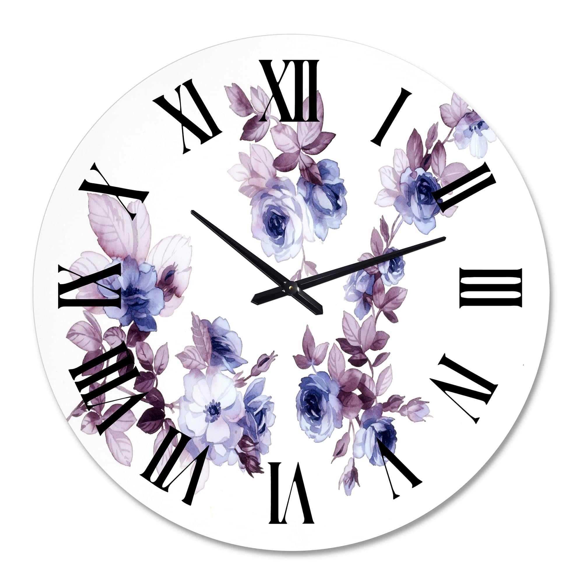 DesignQ Traditional Wall Clock 'Purple Wildflowers I' - Large Floral & Botanical Wall Clock for Bedroom, Living Room, Office Decor | Perfect Home Décor Gift