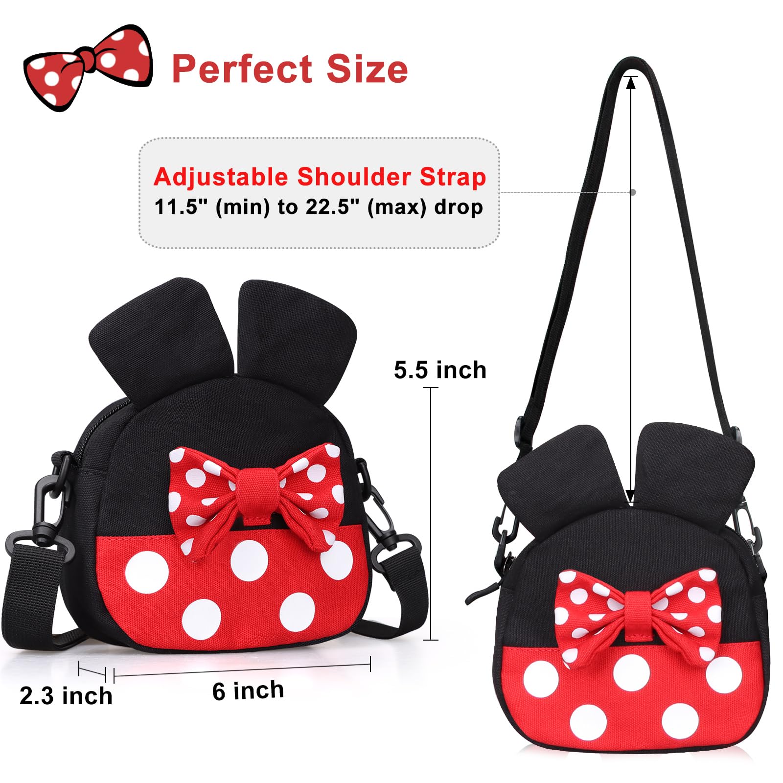 **Disney Minnie Mouse Crossbody Bag for Toddler Girls - Cute Mini Shoulder Purse with Mouse Ears - Perfect for School, Travel & Playdates**