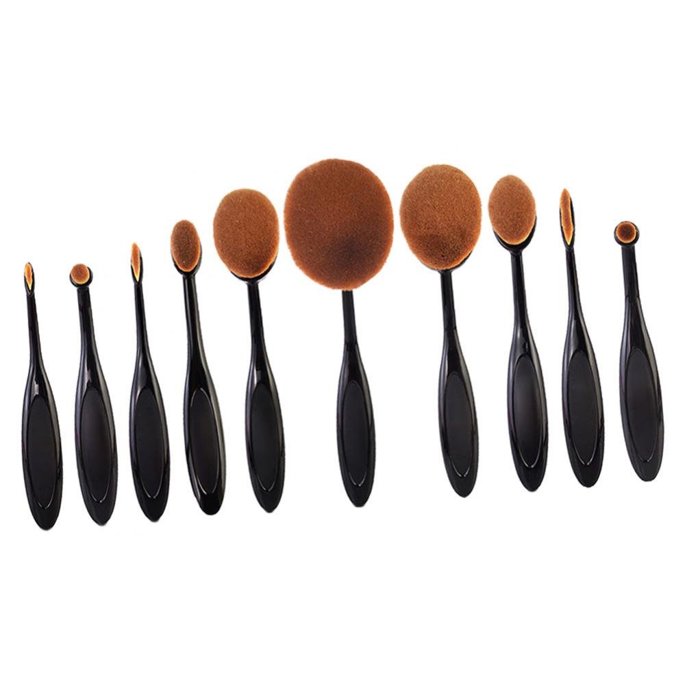 10pcs Black Toothbrush Curve Makeup Brush Set - Professional Oval Foundation Brush for Flawless Makeup Application | Perfect for Contouring, Blending & Liquid Foundation