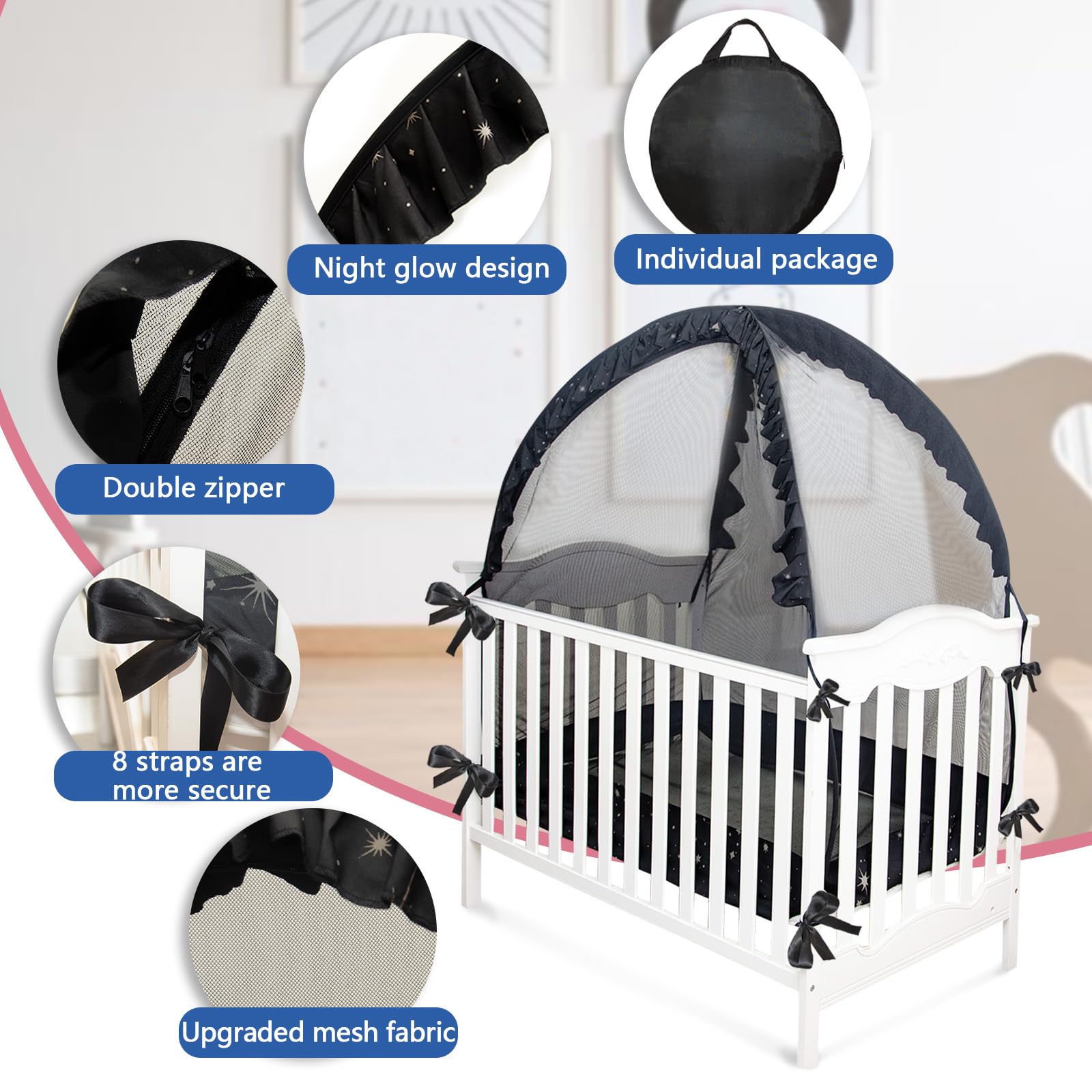 **Daksha Baby Pack N Play Tent with Glowing Stars - Pop Up Crib Tent for Toddler Safety, Breathable Mesh & Mosquito Net for Infant Security | Perfect for Travel, Camping & Indoor Play**