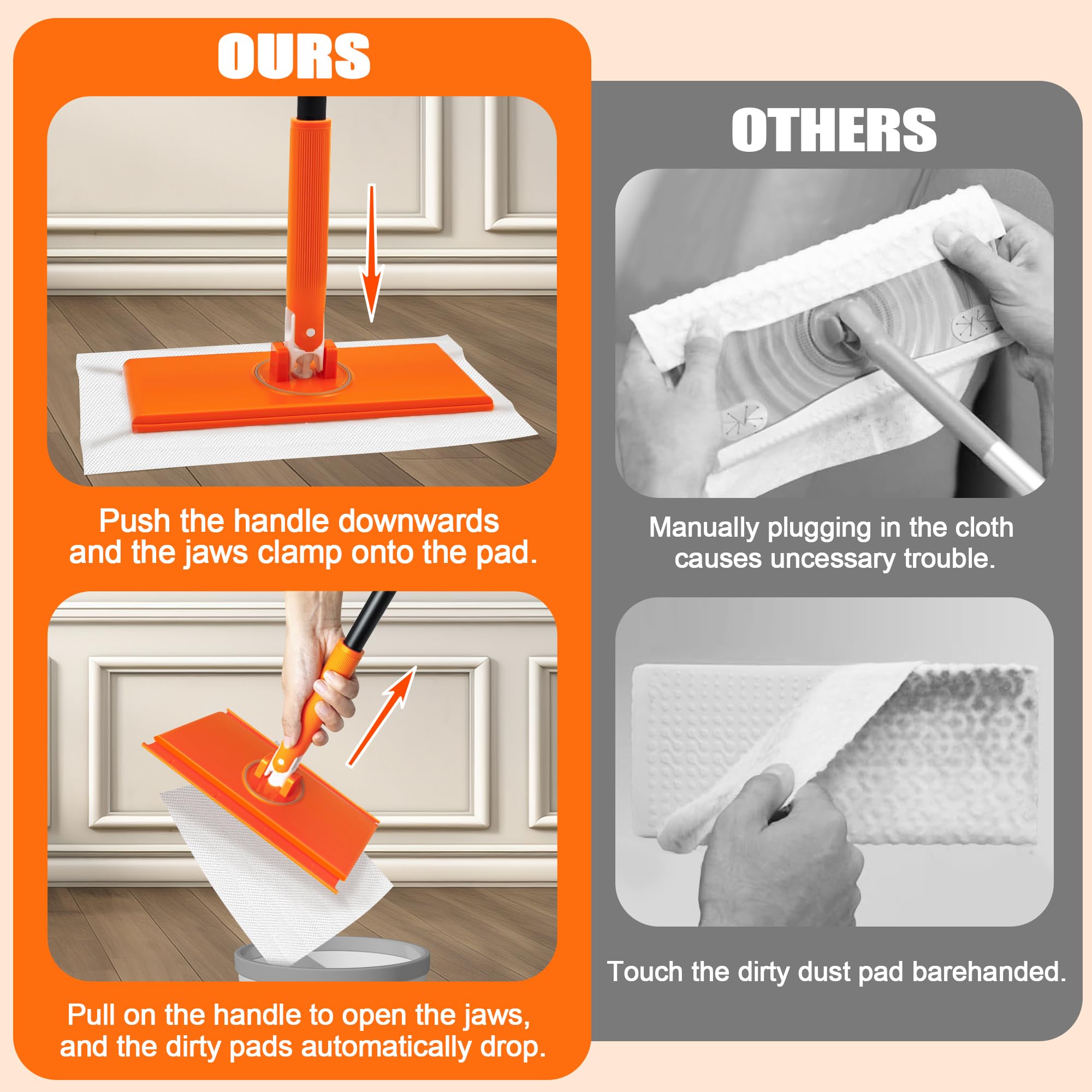 JEHONN 2-in-1 Sweeper Mop Starter Kit - Compatible with Swiffer Pads for Multi-Surface Cleaning | Includes 10 Dry Sweeping Cloths & 10 Wet Mopping Refills | Perfect for Kitchen, Wall, Window & Hard Floor Cleaning