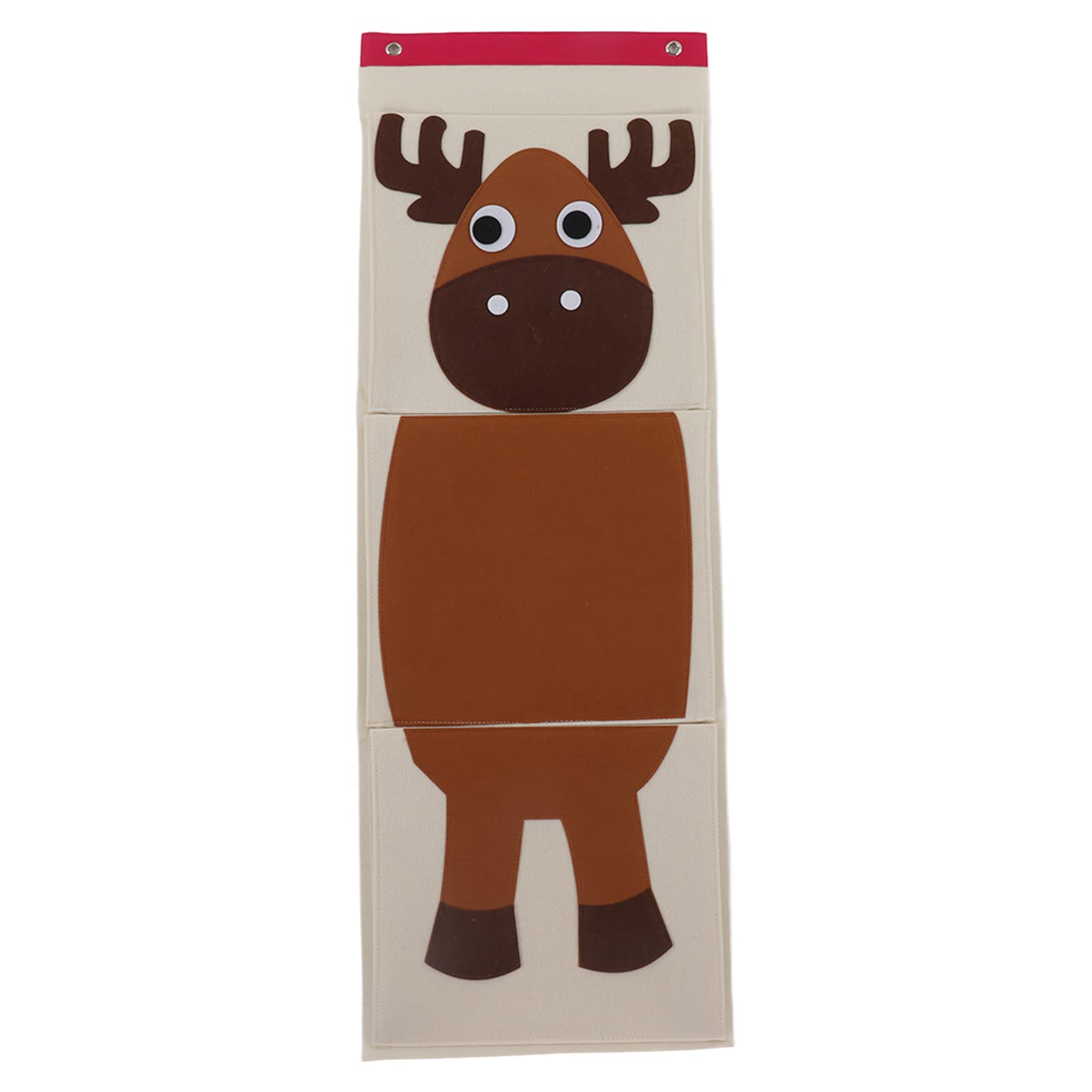 Wall Mounted Storage Organizer - 3-Tier Over Door Hanging Closet Bag with Cartoon Felt Animal Design (Brown) | Space-Saving Wardrobe & Nursery Storage Solution for Kids' Room, Dorm & Small Spaces