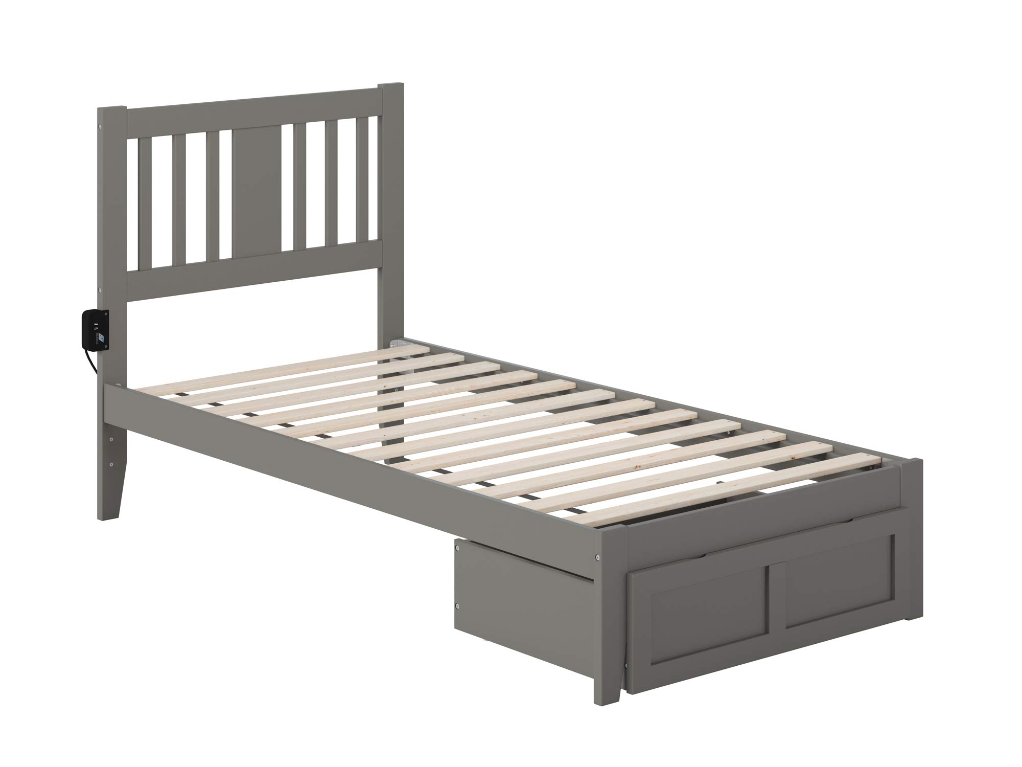 AFI Tahoe Island Twin Bed with Turbo Charger & Foot Drawer - Grey Modern Storage Bed for Kids & Teens - Perfect for Small Bedrooms, Dorms & Guest Rooms