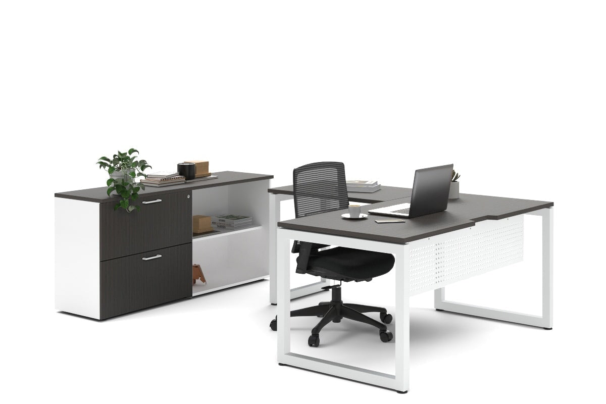 Premium L-Shaped Executive Desk with Quadro Loop Legs - White Finish [1600L x 1700W] - Perfect for Home Office & Modern Workspace