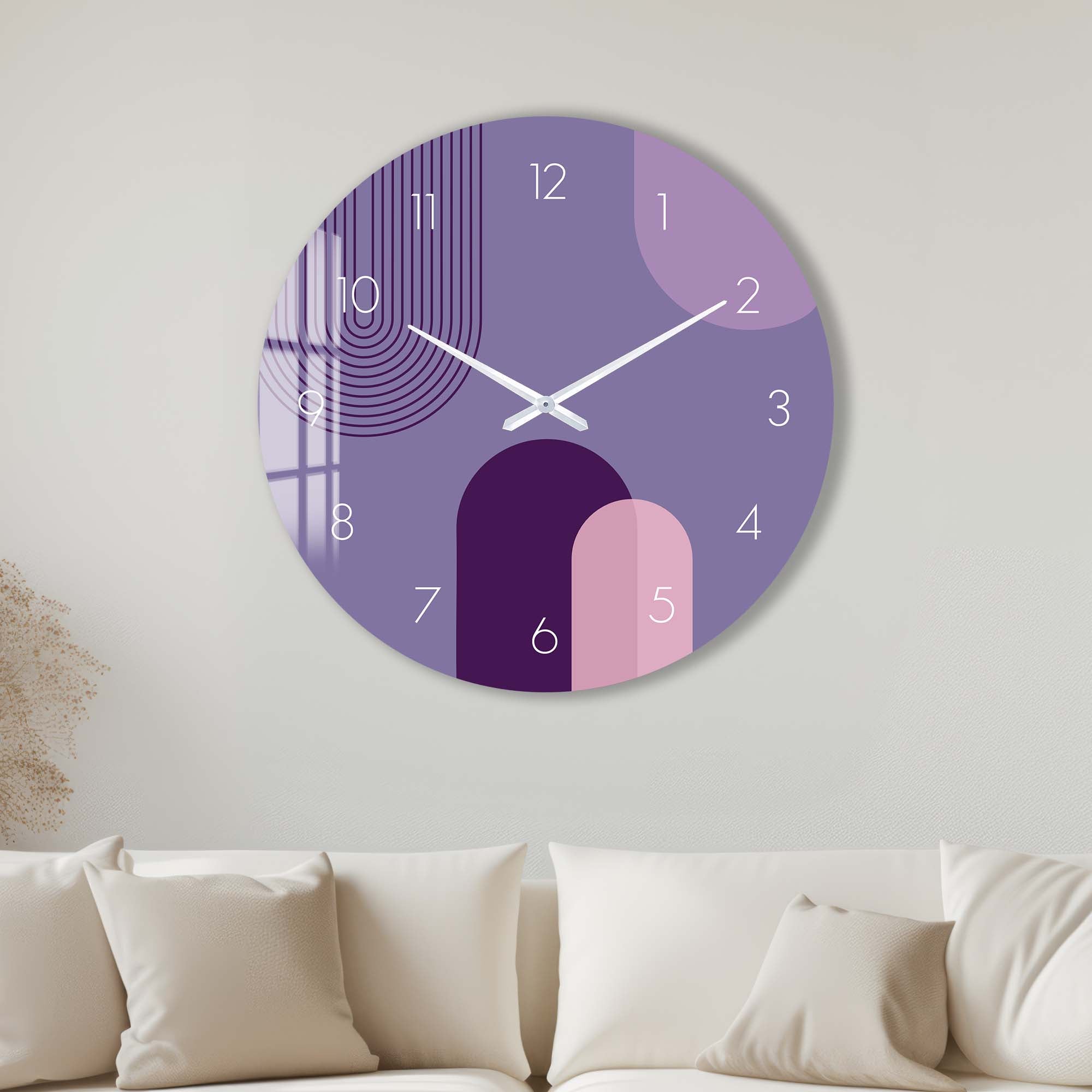 Stylish Purple Glass Wall Clock - Modern Home & Office Decor - Perfect for Living Room, Bedroom, or Kitchen