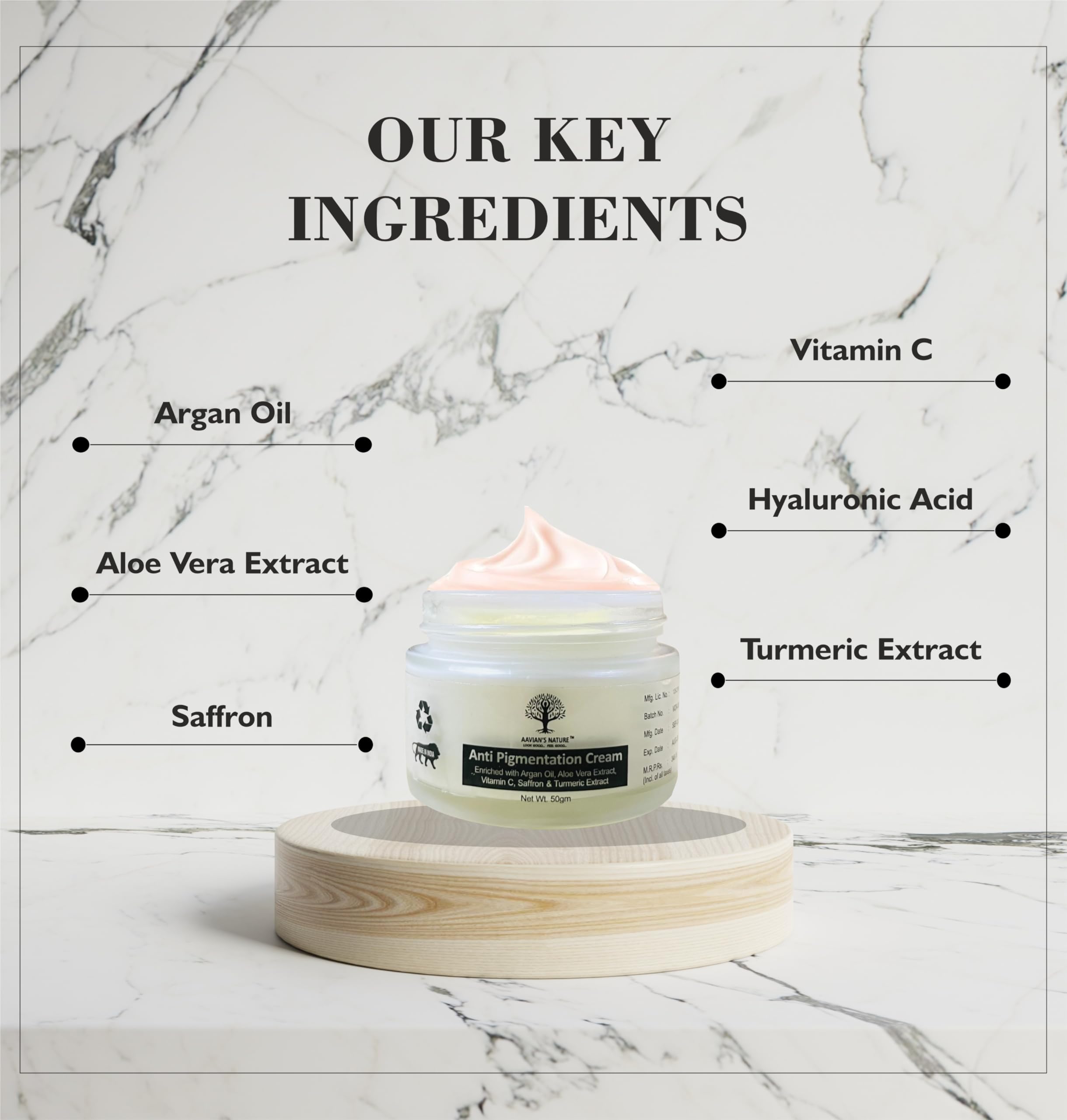 Aavian's Anti-Pigmentation Face Cream with Argan Oil, Aloe Vera & Vitamin C – 50g Brightening Treatment for Dark Spots & Uneven Skin Tone | Perfect for Daily Skincare Routine & Nighttime Repair