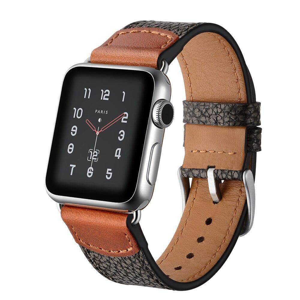 Genuine Leather Watch Band for Apple Watch Series 6/5/4/3/2/1/SE - 44mm 42mm 40mm 38mm Replacement Strap - Men's Luxury Wristband Bracelet - Perfect for Business, Casual & Daily Wear