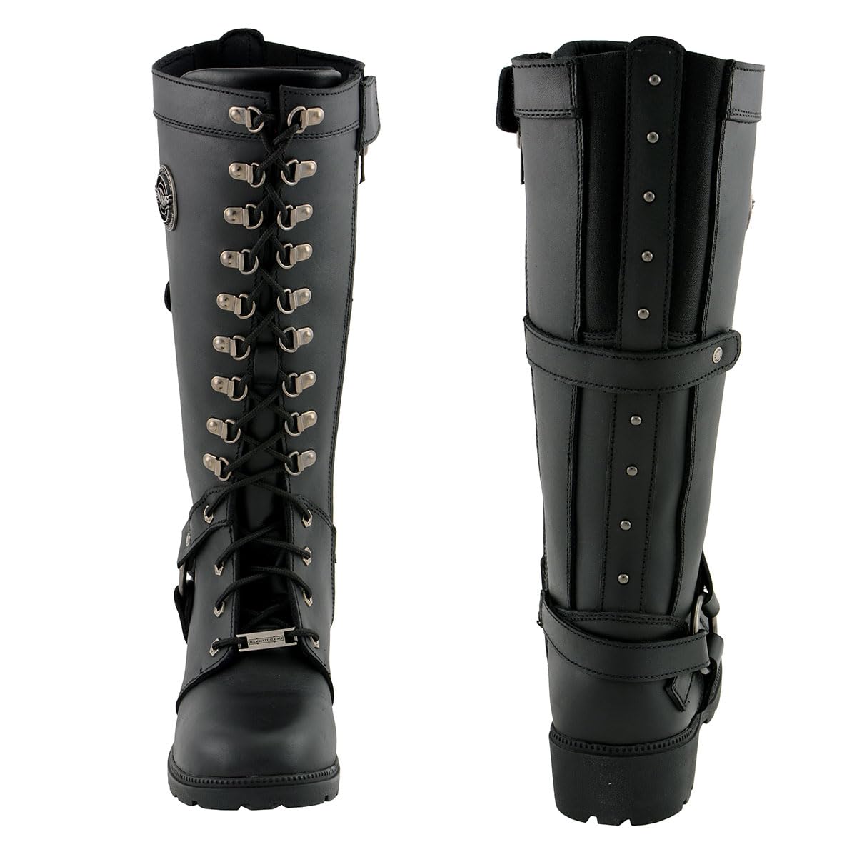 Milwaukee Leather MBL9380 Women's Black 'Jane' 15-Inch Leather Combat Motorcycle Boots - Stylish & Durable Riding Boots for Bikers, Perfect for Harley Davidson & Cruiser Motorcycles