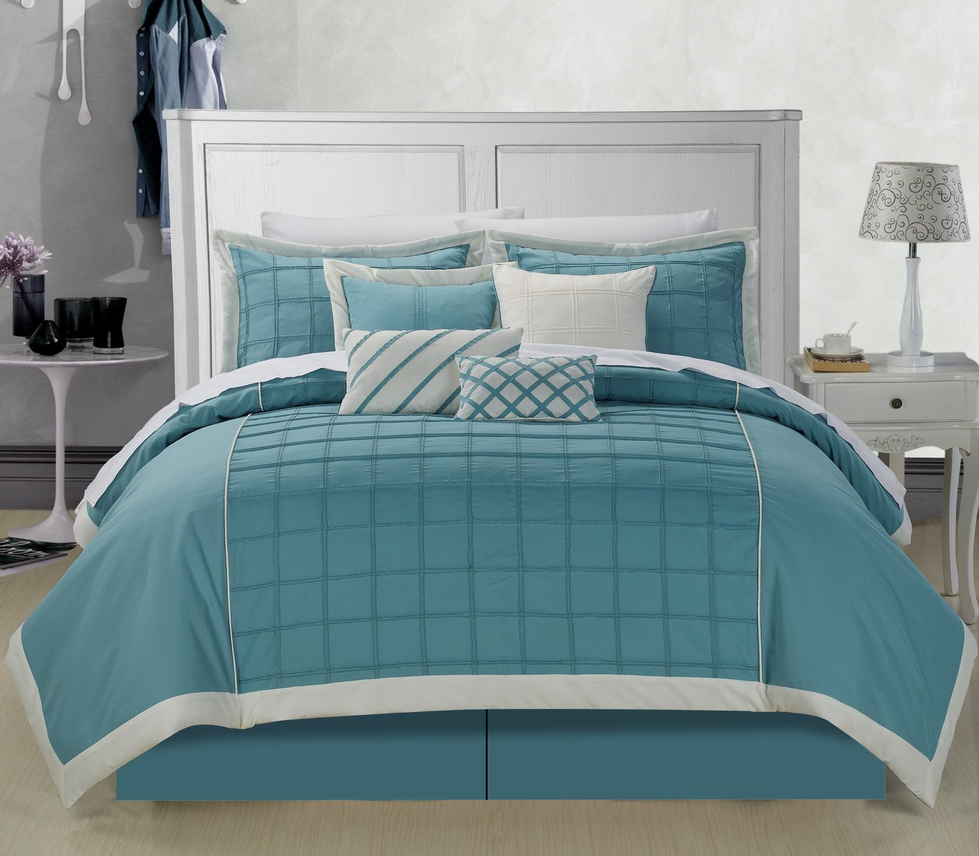 Chic Home Rhodes Teal King 8-Piece Comforter Bedding Set | Soft Luxury Bed in a Bag | Perfect for Master Bedroom, Guest Room & Dorm Decor