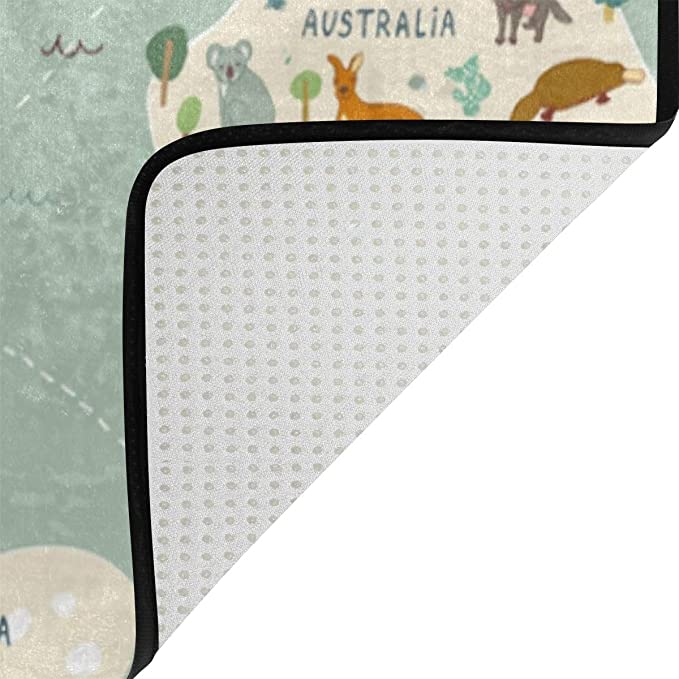 Vantaso Soft Foam Nursery Rug - World Map with Animals Design, Non-Slip Play Mat for Kids (72