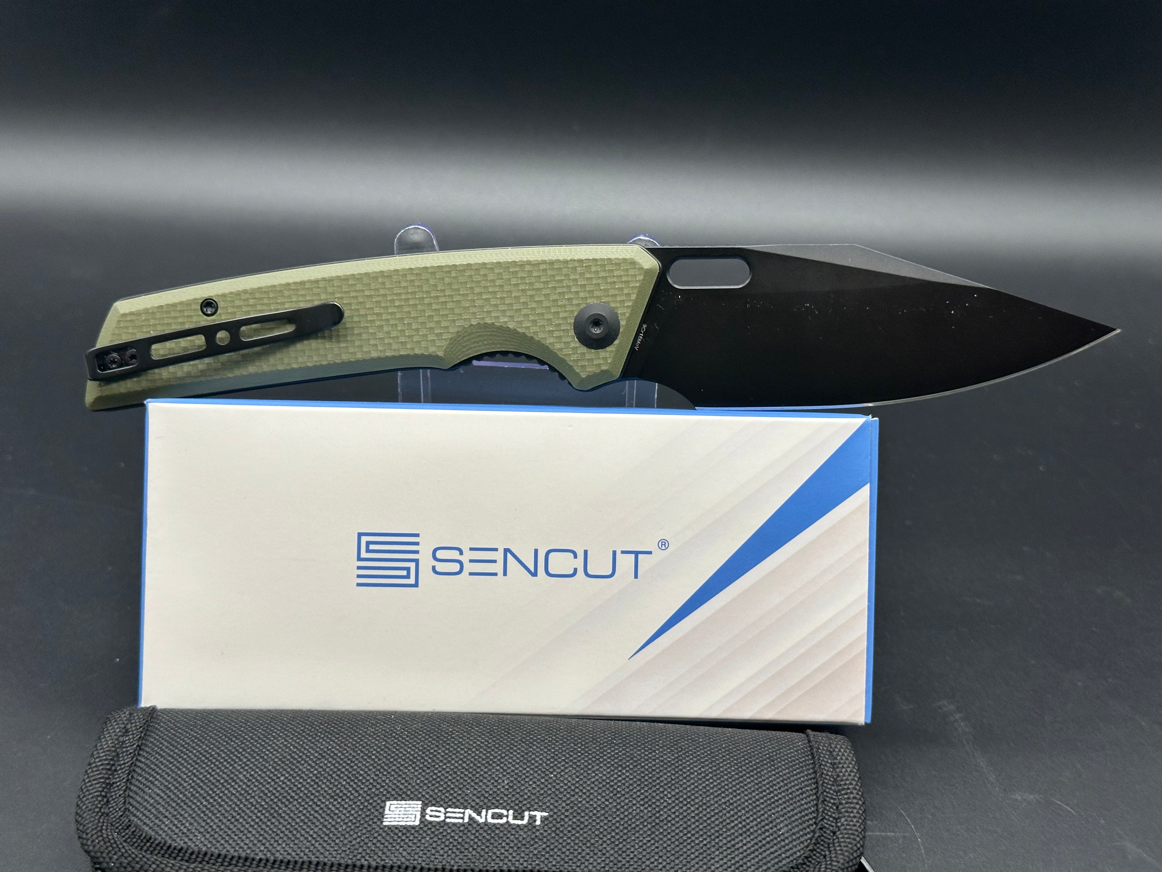SENCUT GLIDESTRIKE Folding Pocket Knife - OD Green G10 Handle, 9CR18MOV Steel, Clip Point Plain Black Blade - EDC, Camping, Hiking & Outdoor Survival Tool