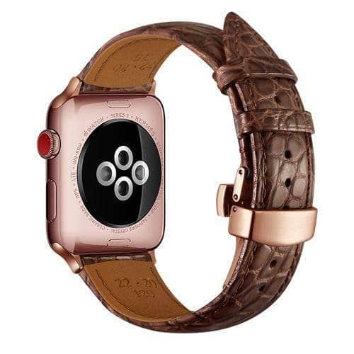 Genuine Alligator Look Leather Band for Apple Watch Series 6/5/4/3/SE - 44mm 42mm 40mm 38mm - Stylish & Durable Replacement Strap for Workouts, Office & Everyday Wear