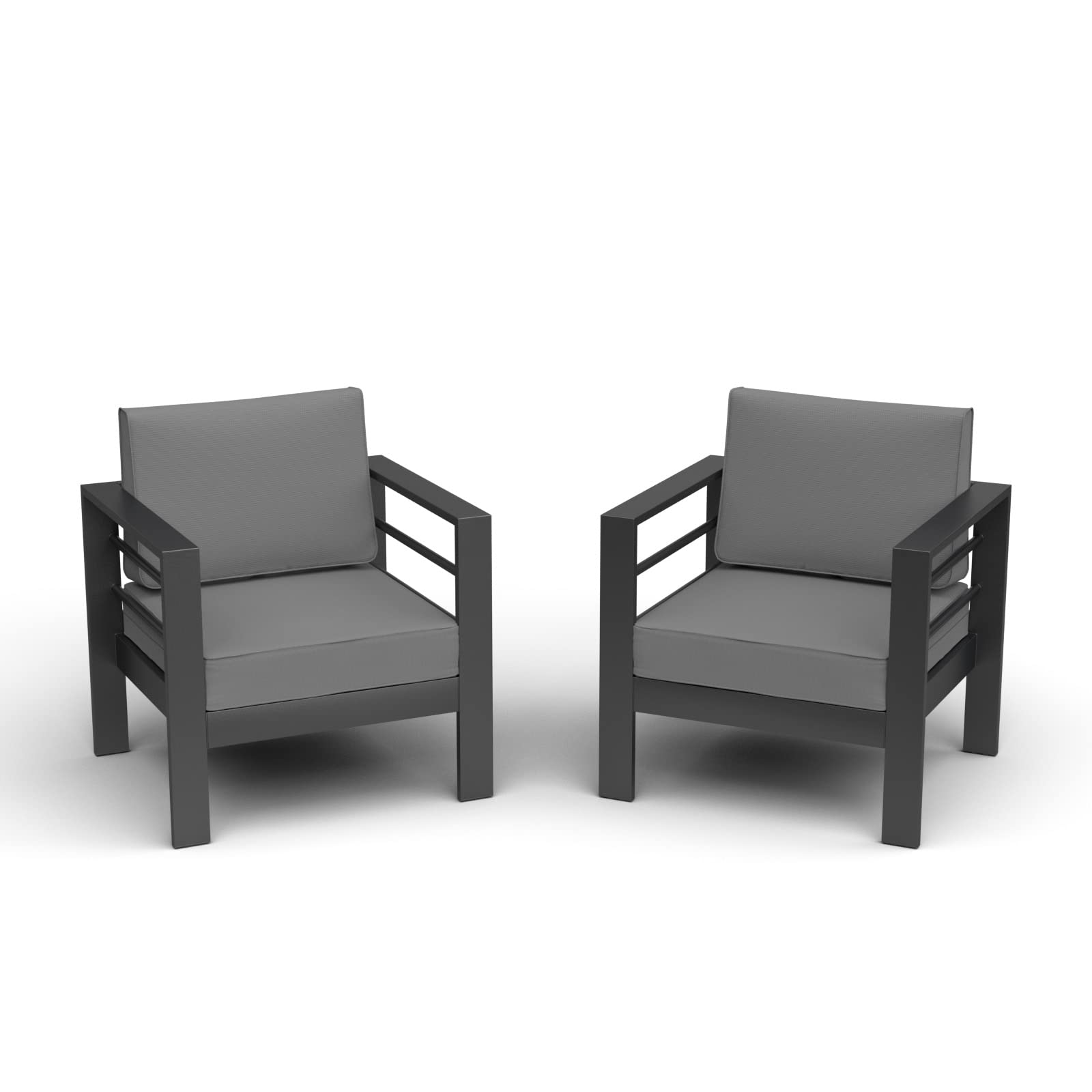 **Amopatio Oversized Aluminum Patio Armchair Set of 2 – All-Weather Outdoor Modern Metal Sofa Chairs with 5-Inch Cushions & Waterproof Covers, Dark Grey – Perfect for Garden, Poolside, and Patio Relaxation**