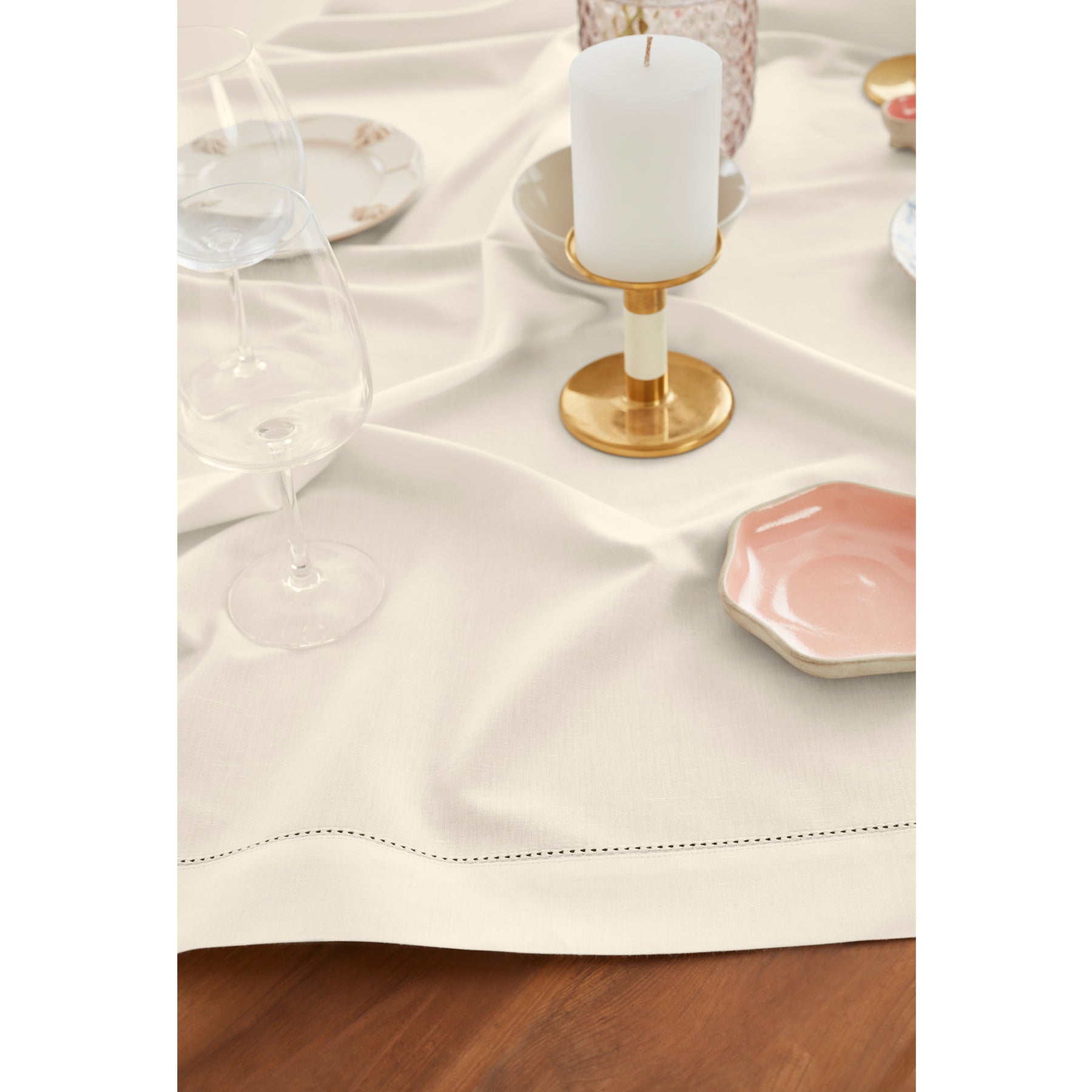 Premium Cotton Linen Hemstitch Table Throw - Elegant Decorative Table Runner for Dining Room, Wedding, Party & Home Decor
