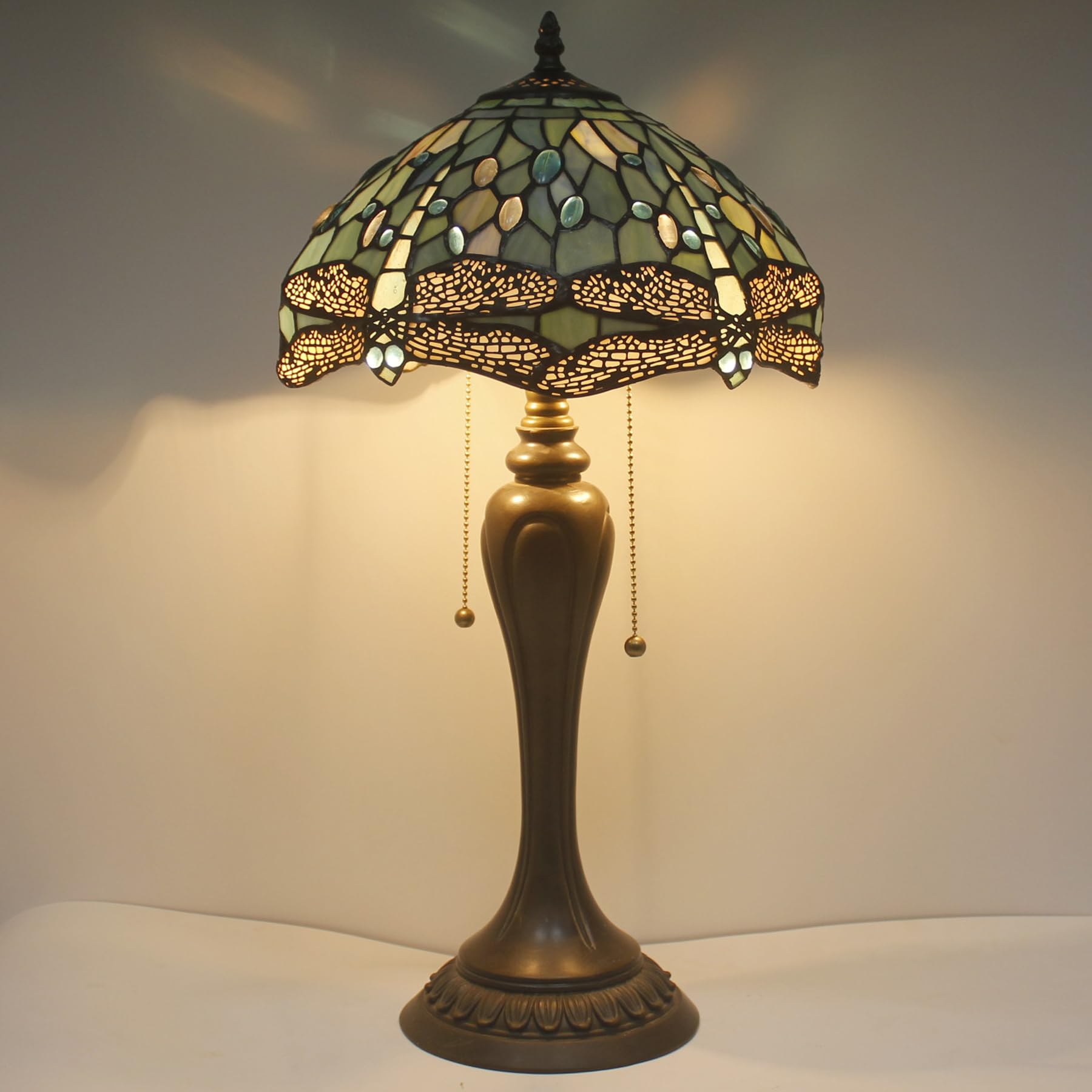 Tiffany Style Sea Blue Stained Glass Dragonfly Table Lamp - 12x12x22 Inches Bedside Reading Light for Bedroom, Living Room & Home Office Decor - Perfect for Nightstands, Desks & Cozy Reading Nooks (S147 Series)