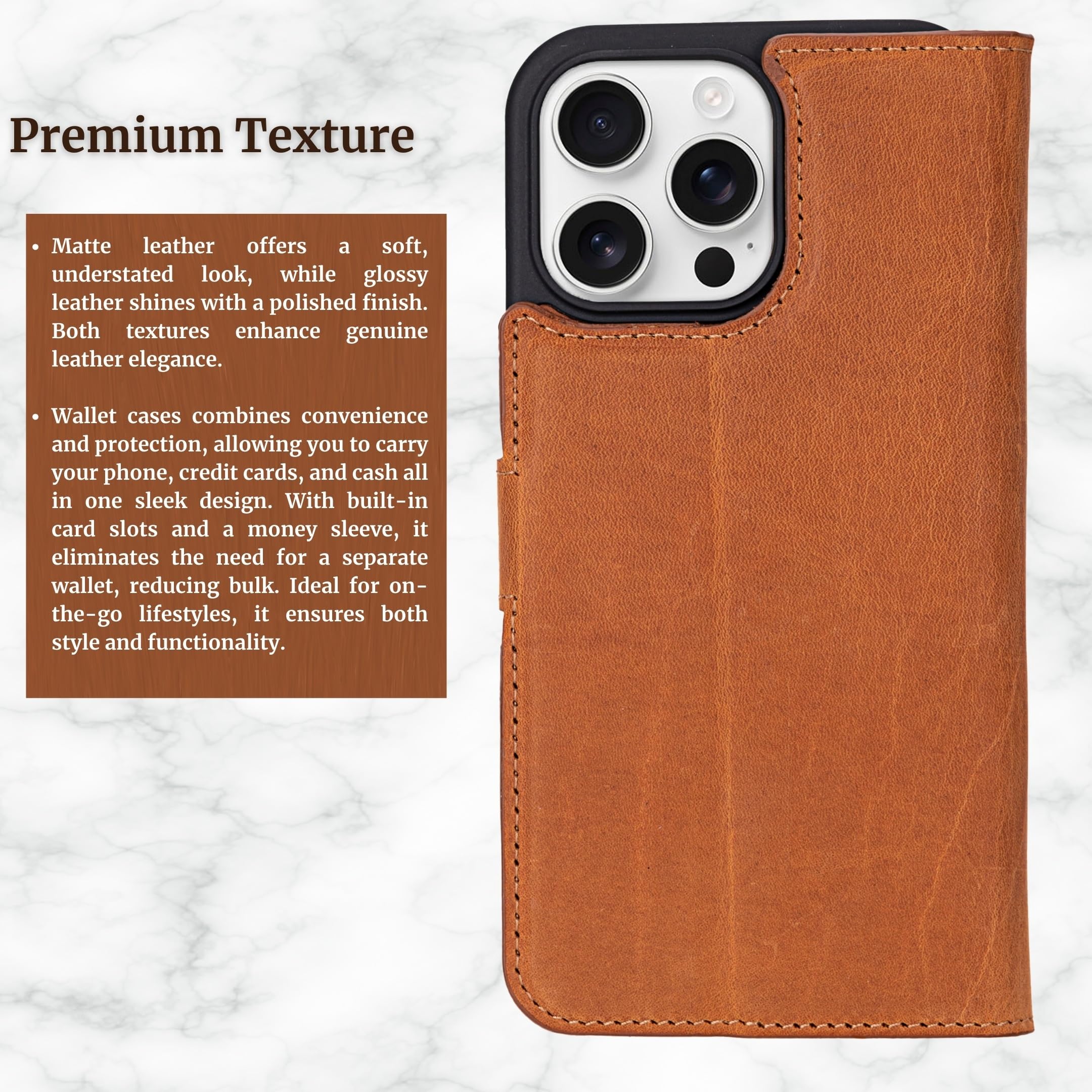 VENOULT Magnetic Wallet Case for iPhone 13/14/15 Pro MAX & Plus - Slim RFID Blocking Leather Card Holder with Magsafe Compatibility (Almond Brown, 6.1