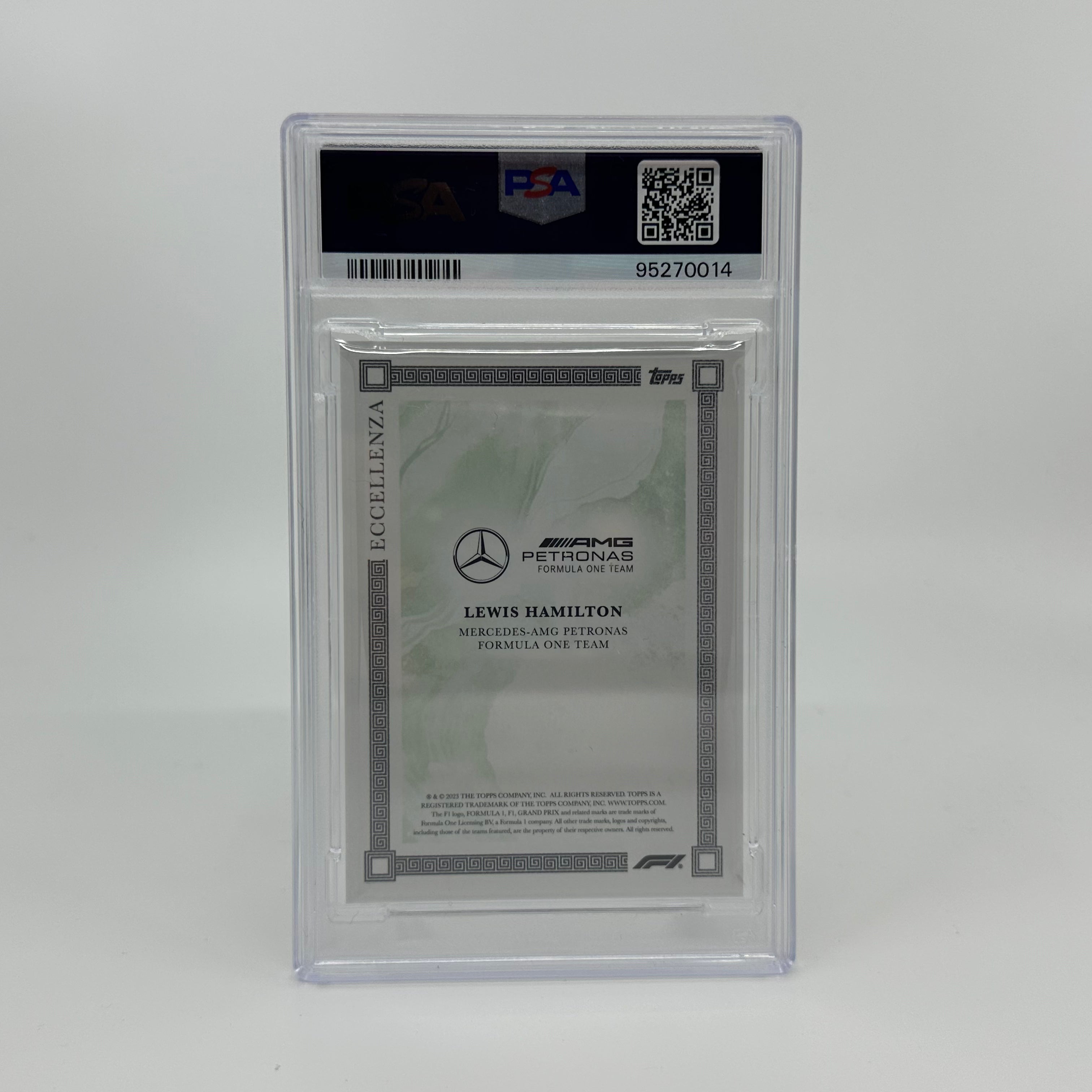 PSA 8 Graded 19/99 Lewis Hamilton Green 2023 Eccellenza Trading Card - Rare Collectible for F1 Fans & Sports Memorabilia Enthusiasts