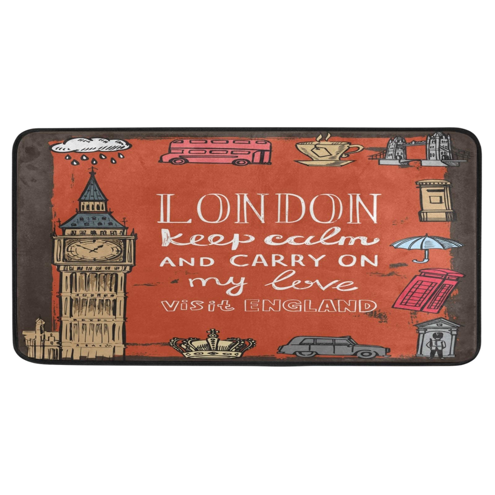 Non-Slip Kitchen Floor Mat with London Big Ben Design - Absorbent Runner Rug for Entryway, Bathroom, Garage - Indoor/Outdoor Home Decor (39