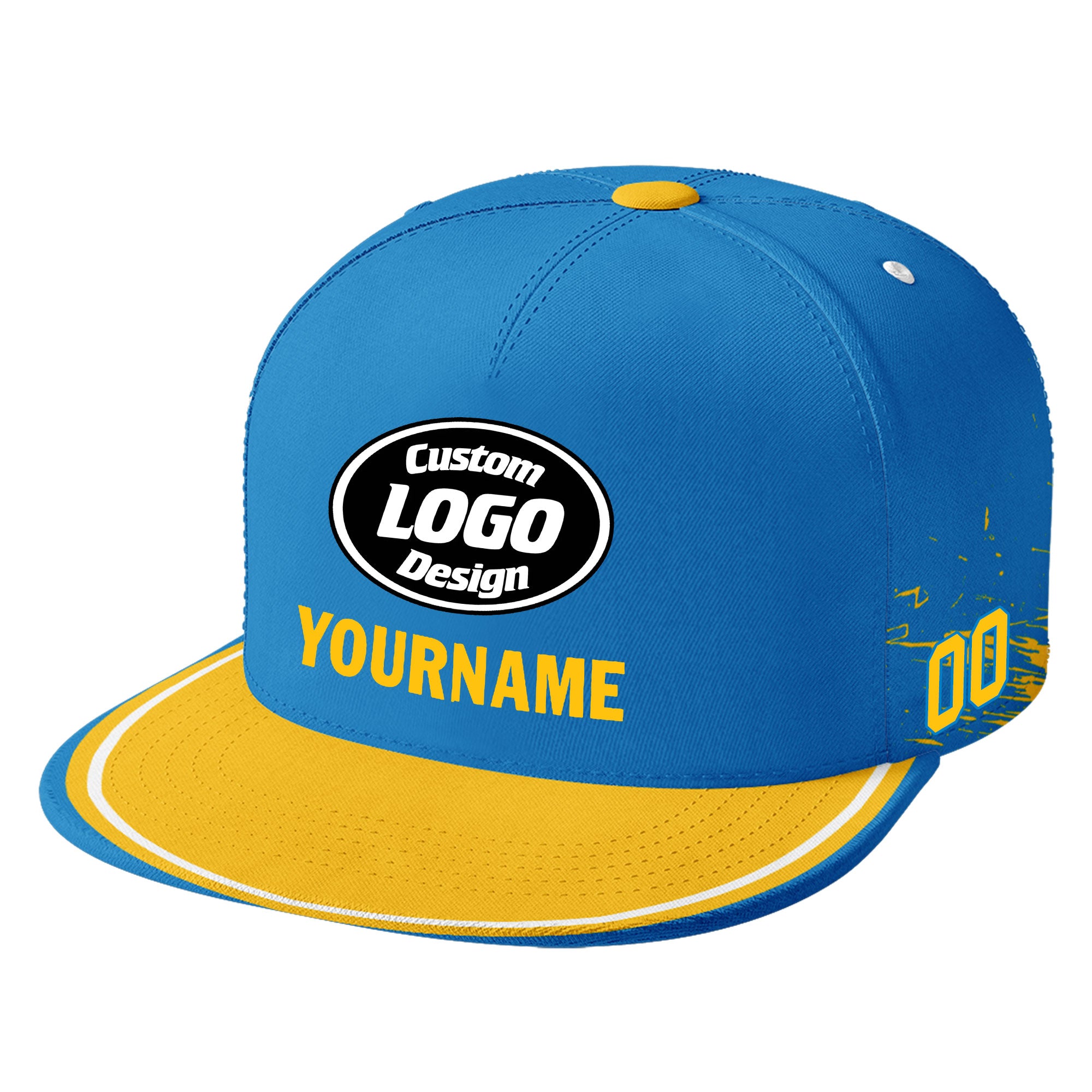Custom Blue & Yellow Los Angeles Hat - Adjustable Sport Cap with Stitched Design - Personalized PR067B D020261 - Perfect for Sports, Travel & Casual Wear