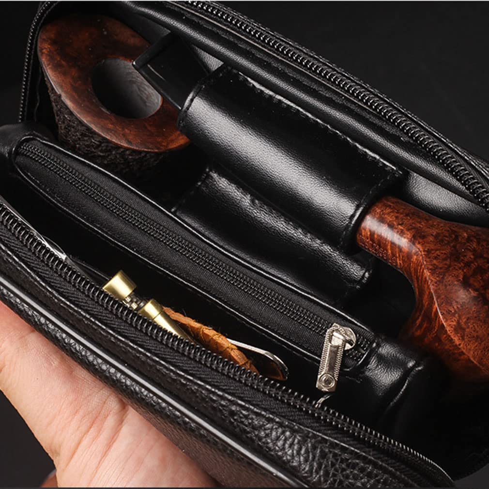 Premium Leather Tobacco Pipe Pouch - Travel Pipe Storage Bag for 3 Pipes & Accessories - Durable Smoking Stash Case - Perfect for Camping, Hiking & Outdoor Adventures (Brown)