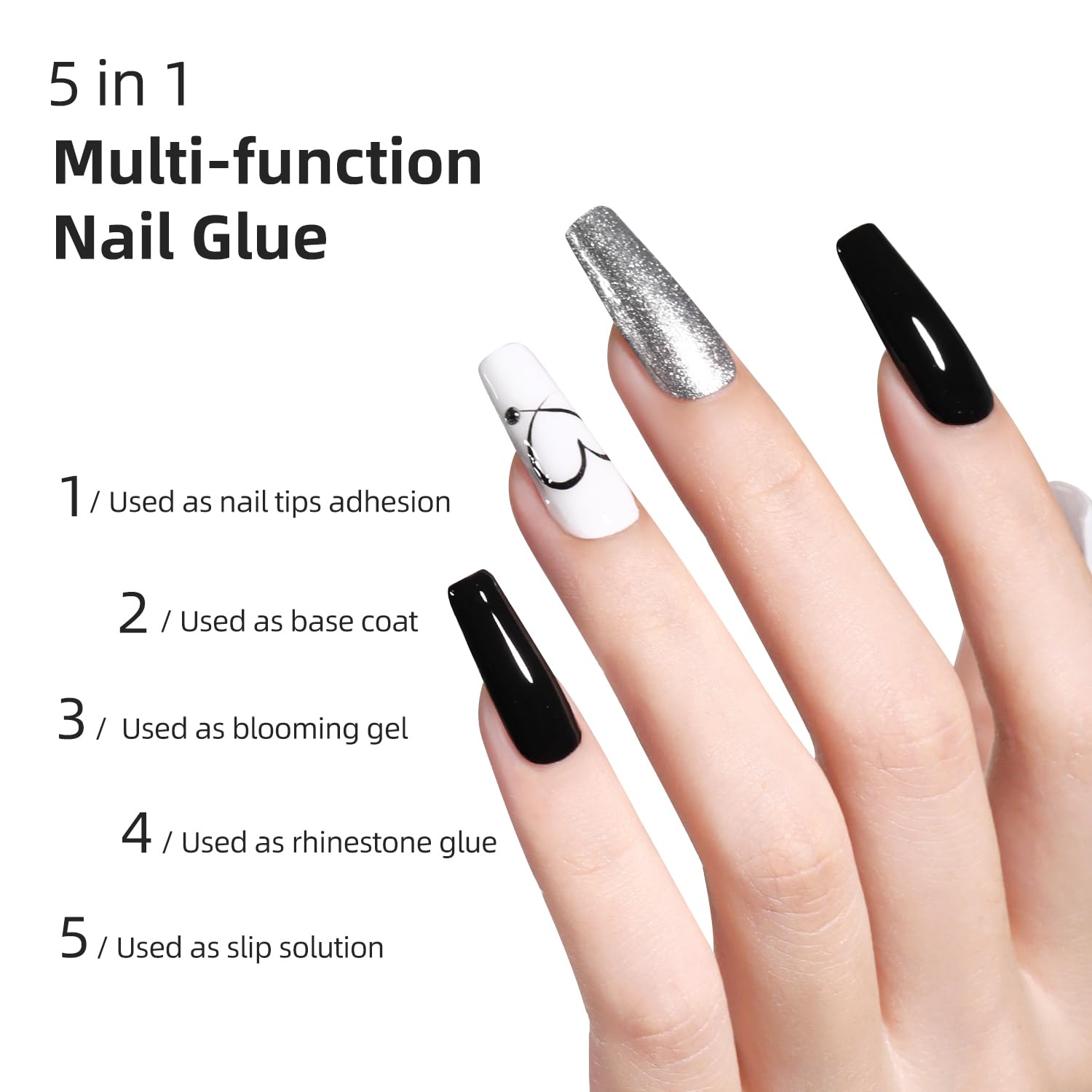 Beautpal 5-in-1 Nail Glue Gel for Acrylic Nails & Press On Nails - Long Lasting UV/LED Curing Nail Extension Glue with Strong Adhesion - Perfect for Nail Tips, False Nails & Nail Repair - Salon Quality & DIY Home Manicure