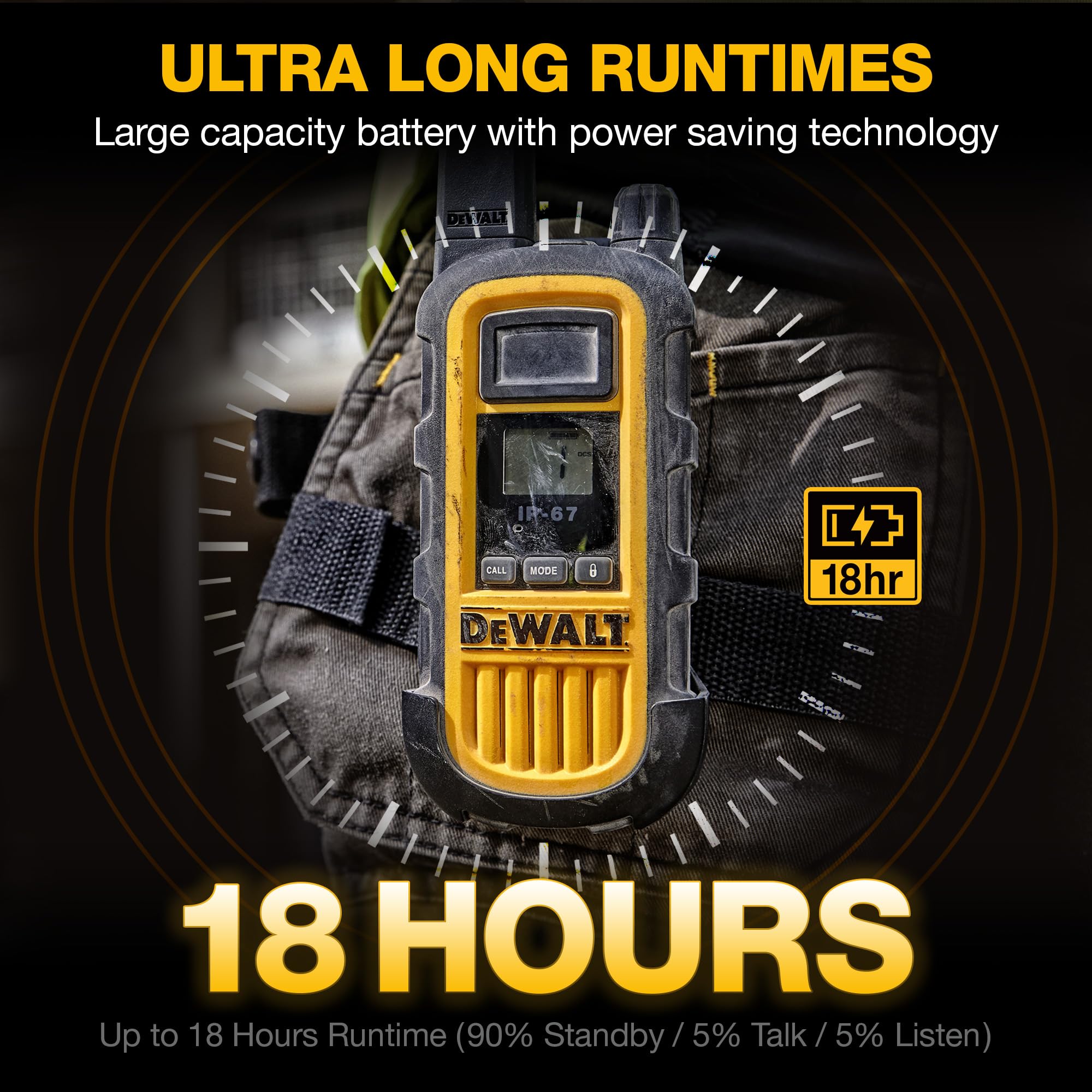 DEWALT DXFRS800 2 Watt Heavy Duty Walkie Talkies - Waterproof, Shock Resistant, Long Range & Rechargeable Two-Way Radio with VOX (6 Pack w/Gang Charger) - Ideal for Construction, Warehouse, Outdoor Adventures & Emergency Communication (DXFRS800-BCH6)