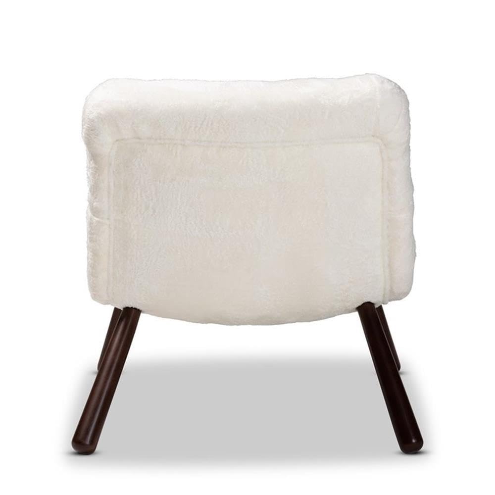 Baxton Studio Eisa Modern Accent Chair - White Sherpa Upholstery with Walnut Brown Wood Frame | Contemporary Living Room Seating for Home Office, Lounge & Bedroom Decor