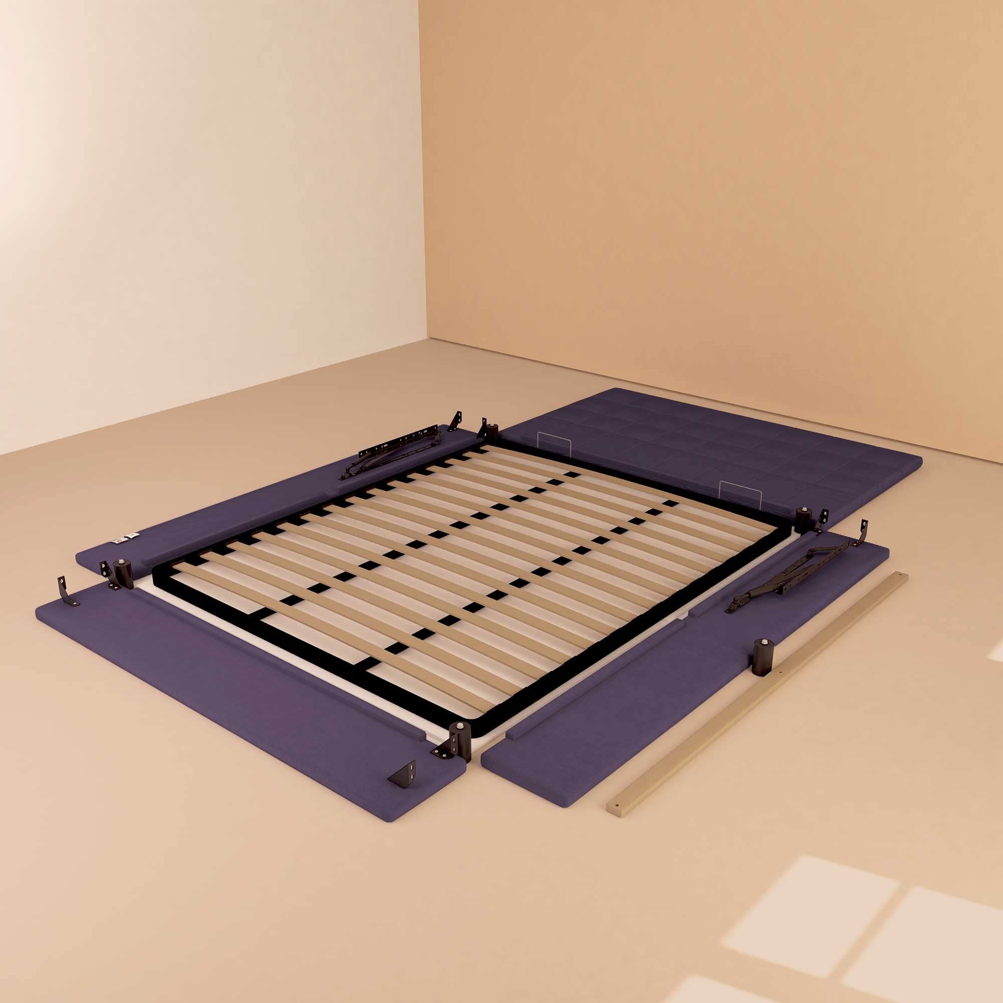 Baldiflex Dublin Fabric Double Bed Frame with Slatted Base and Storage, 180x200cm, Elegant Purple Headboard - Perfect for Small Bedrooms, Guest Rooms & Modern Home Decor