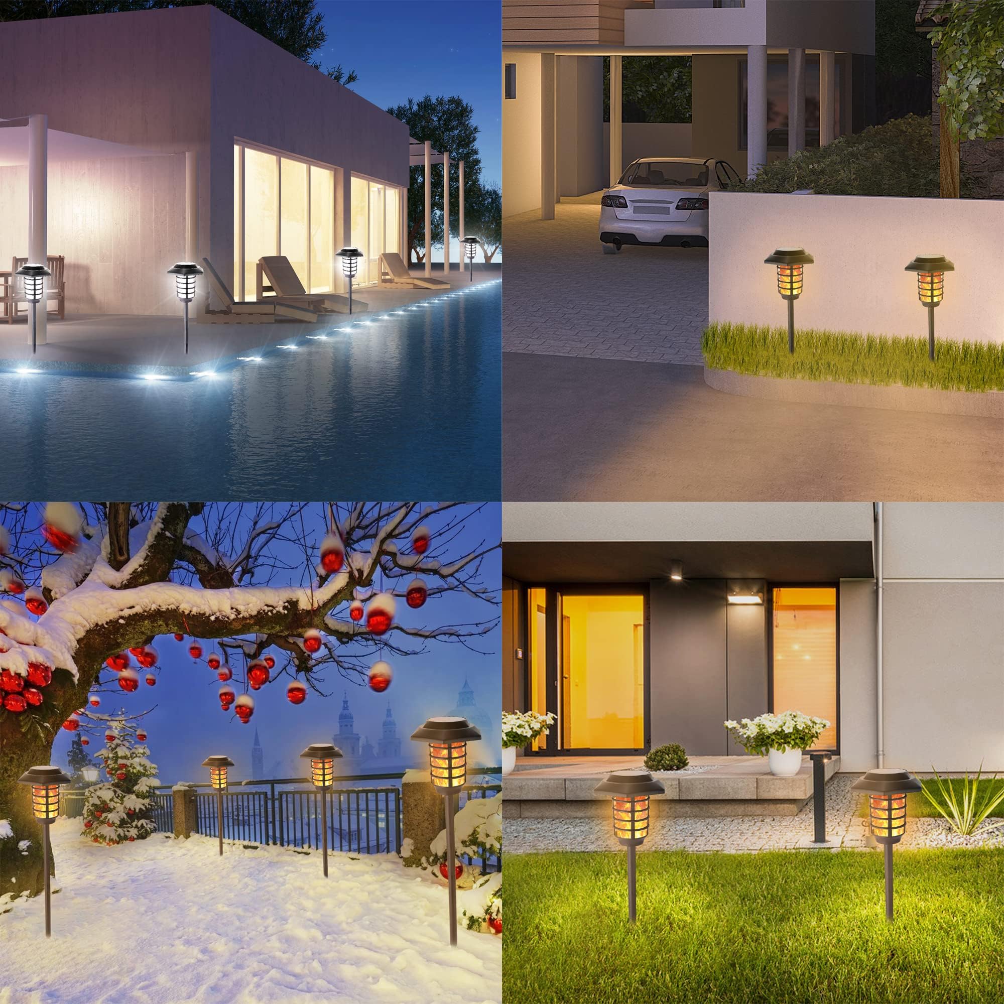 2 Pack Solar Flame Lights Outdoor - Waterproof Flickering LED Torch Lights with Auto On/Off, Solar Powered Path Lights for Garden, Yard, Walkway - Perfect for Patio Decor, Landscape Lighting & Evening Ambiance