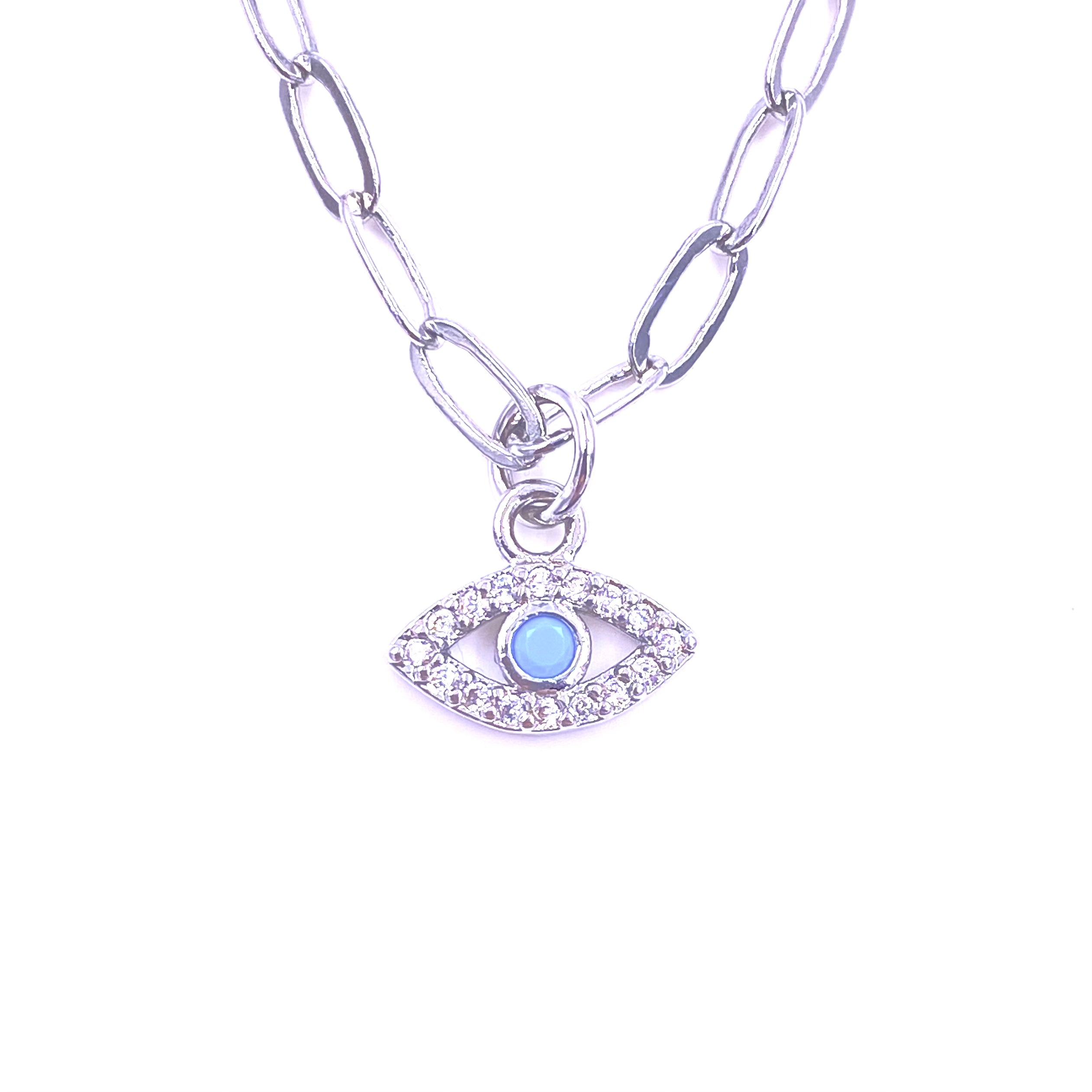 Ashley Gold Stainless Steel CZ & Enamel Evil Eye Charm Necklace - Elegant Protection Jewelry for Women, Perfect for Everyday Wear, Gifts & Spiritual Wardrobe
