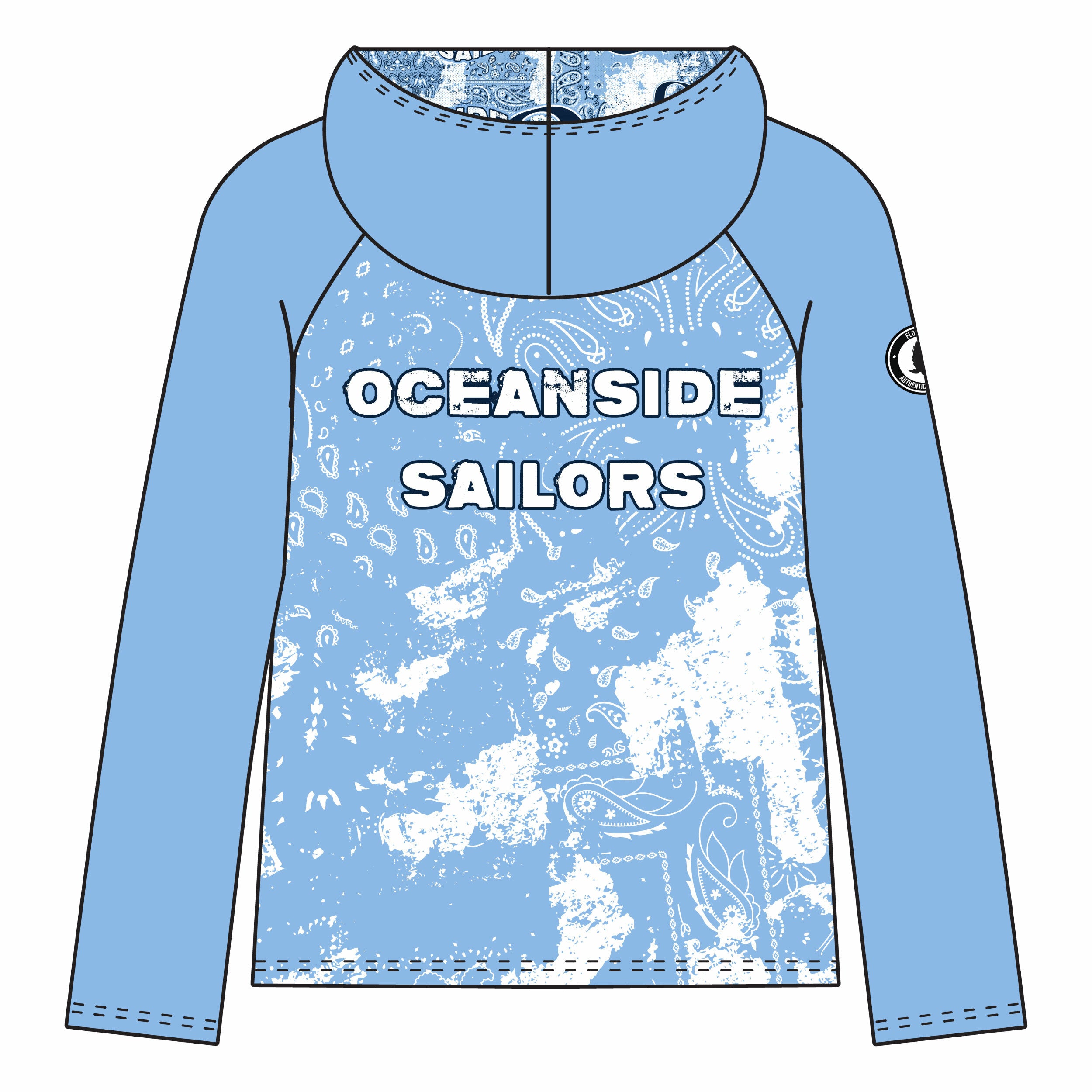 Youth & Adult Oceanside Sailors Paisley Hoodie - Stylish Fleece Pullover for Men and Women - Perfect for Sailing, Beach Outings, and Casual Wear