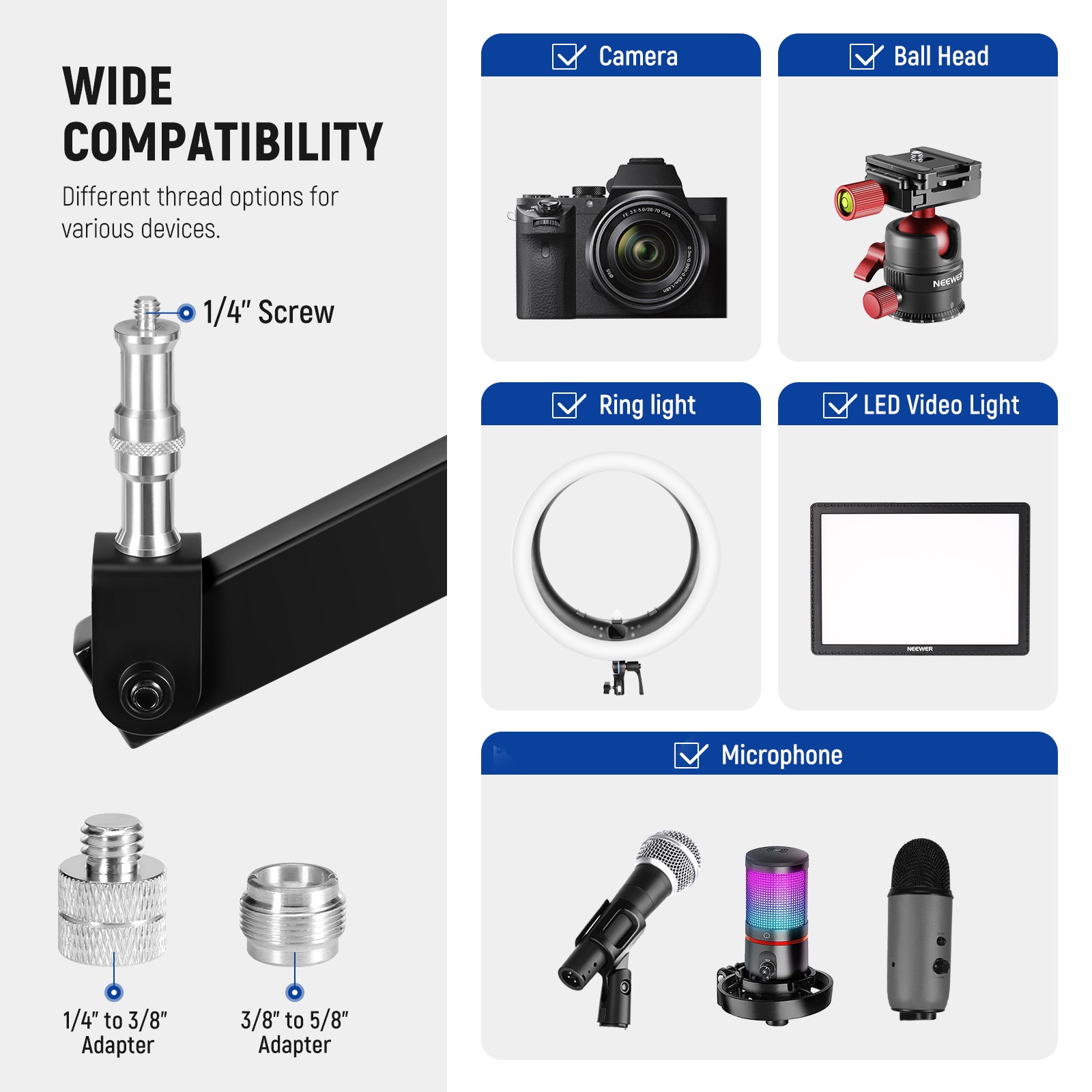 NEEWER ST004 Adjustable Desktop Camera Stand for DSLR, Webcam, and Smartphone - Perfect for Live Streaming, Video Conferencing, and Content Creation