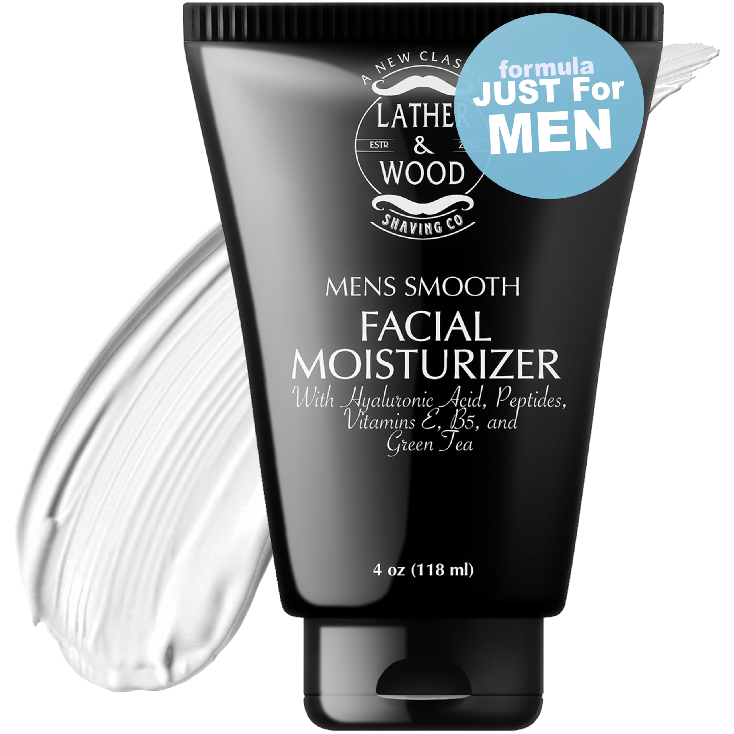 Premium Unscented Face Moisturizer for Men - Lather & Wood 4oz Fragrance-Free Facial Cream | Hydrating Daily Skincare for Dry & Sensitive Skin | Perfect for Shaving Routine & Post-Workout Care