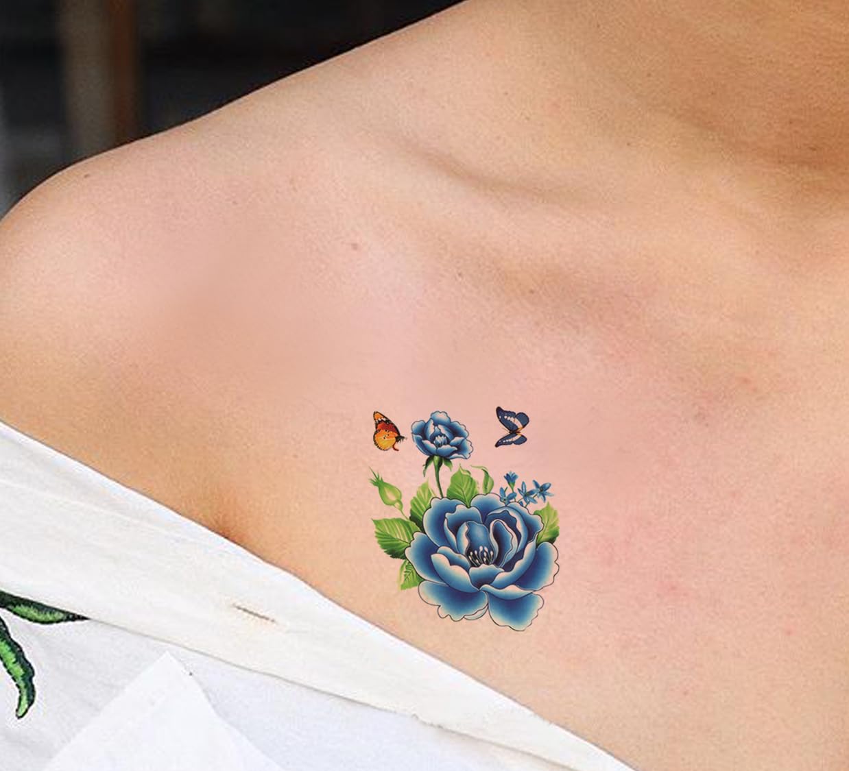 Waterproof Temporary Tattoo Stickers for Men & Women - 3D Realistic Flowers, Butterflies, Stars, Angels, Wolves & Armband Designs (19x9cm) | Perfect for Parties, Costumes, Halloween & Body Art | TBX-9035