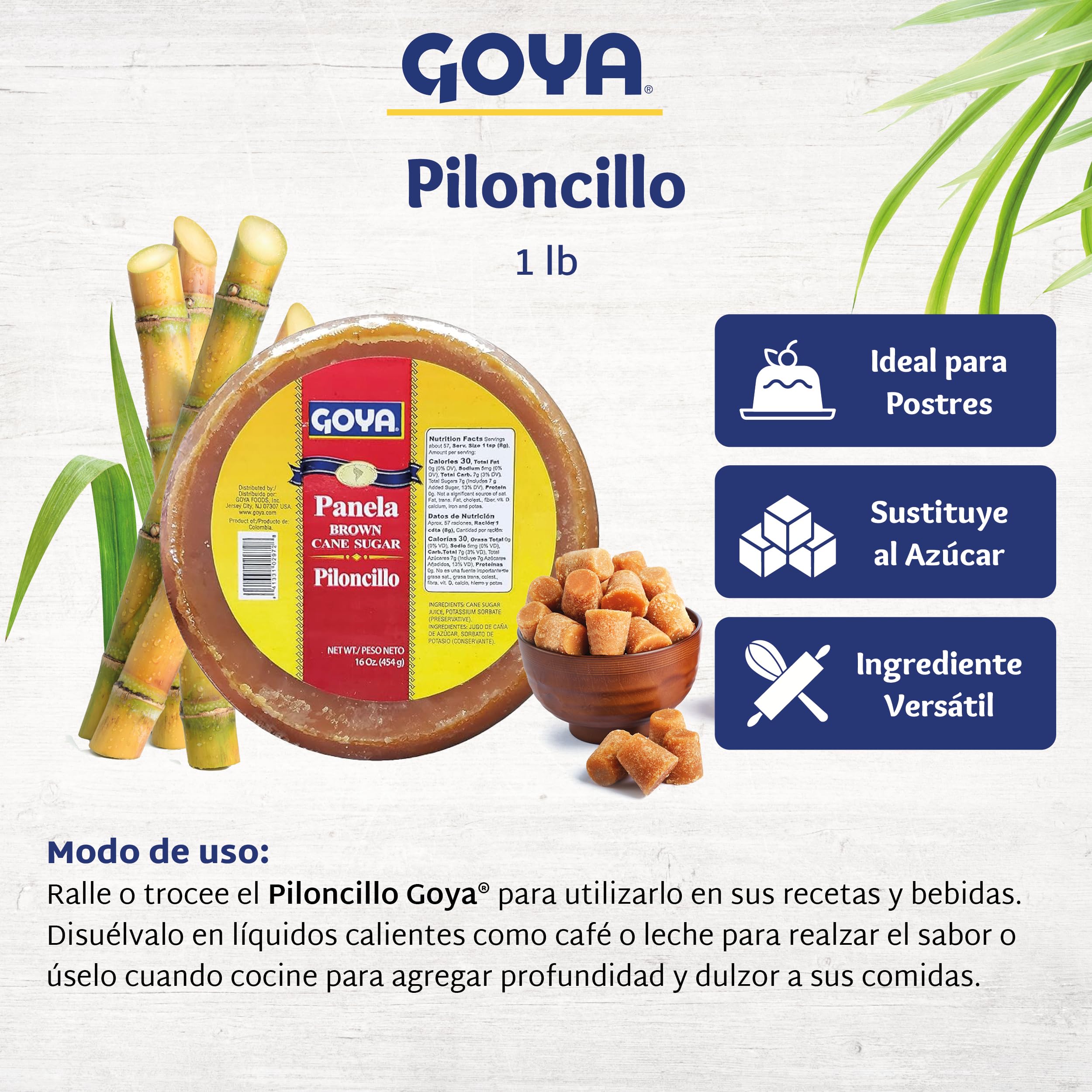 Goya Panela Brown Sugar for Baking & Latin Dishes - 1lb Round