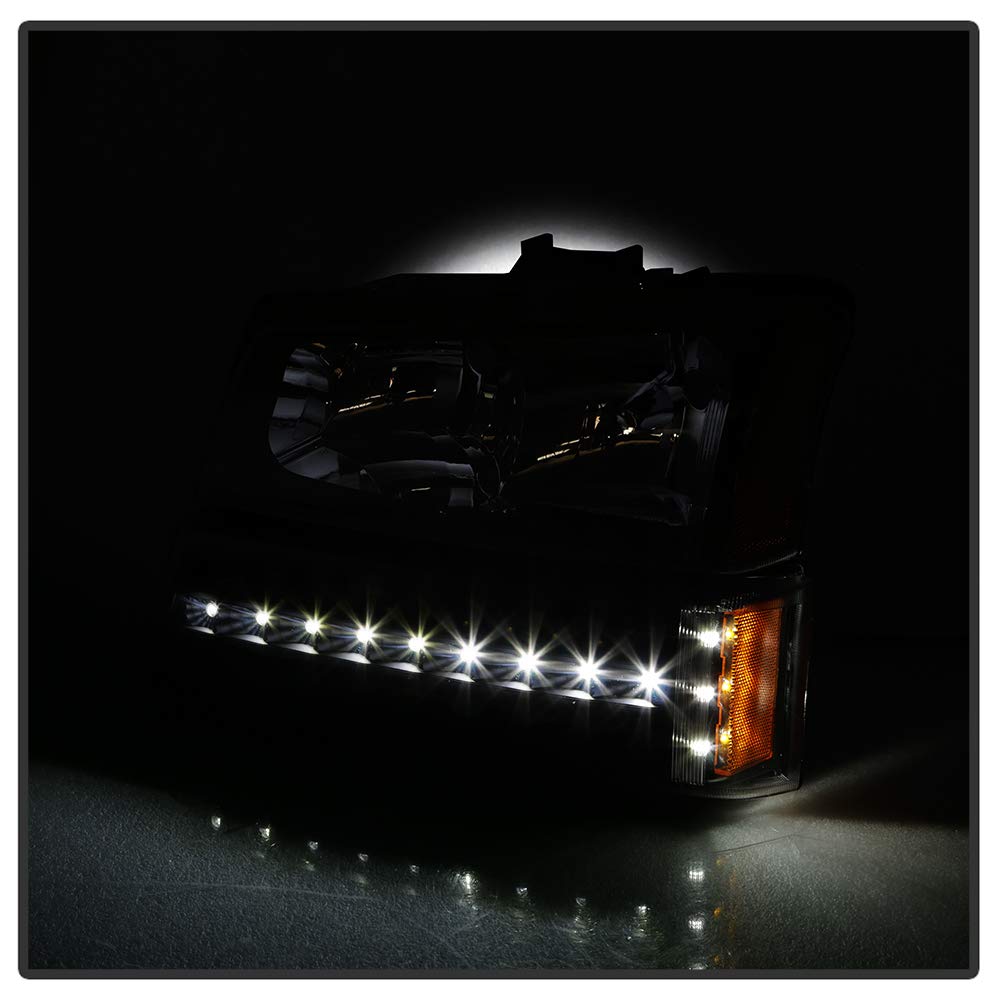 ACANII Black Headlights & LED Bumper Signal Lights Set for 2003-2006 Chevy Silverado 1500/2500/3500 - 4pc Replacement Kit for Improved Night Visibility & Style Upgrade