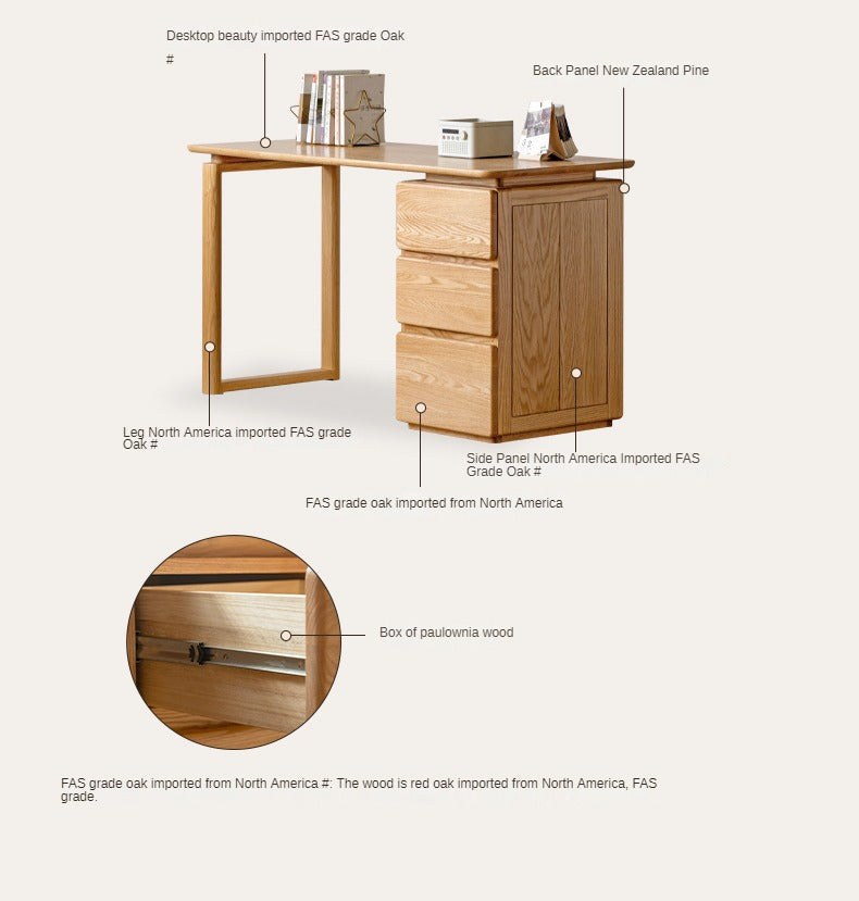 Oak Solid Wood Modern Study Table - Durable & Stylish Home Office Desk for Work or Study | Perfect for Small Spaces, Apartments & Remote Work