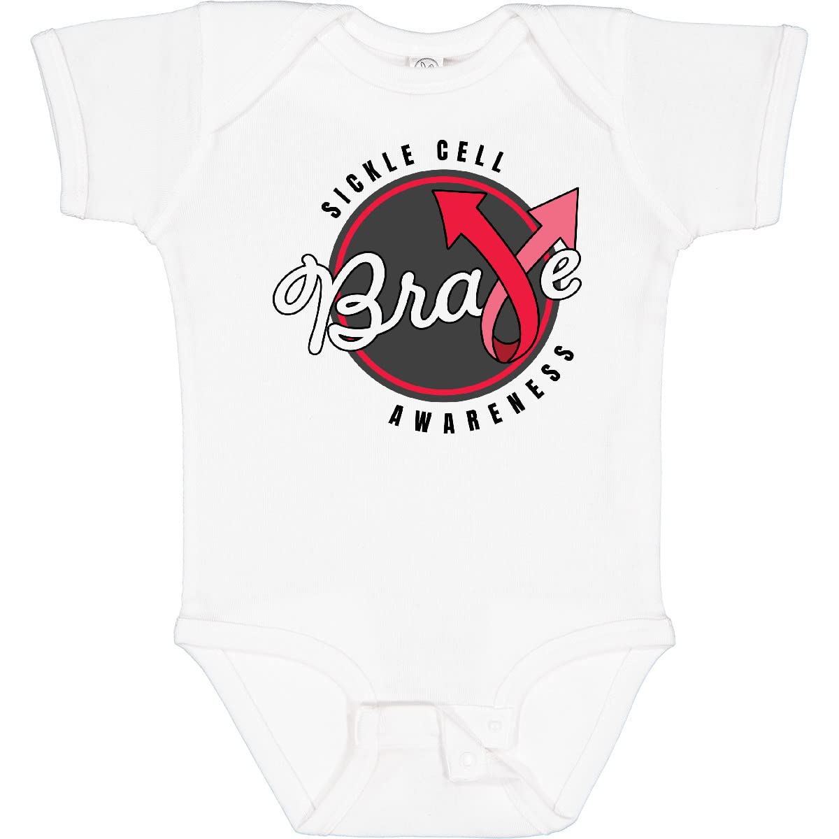 Inktastic Sickle Cell Awareness Brave with Red Arrow Ribbon Baby Bodysuit - Soft Cotton Infant Onesie for Awareness Events, Fundraisers & Supportive Parenting