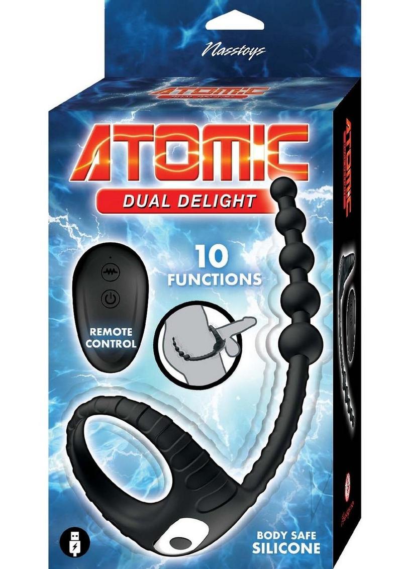Atomic Dual Delight Rechargeable Silicone Cock Ring with Anal Beads - Black | Couples Intimacy Toy for Enhanced Pleasure & Stimulation