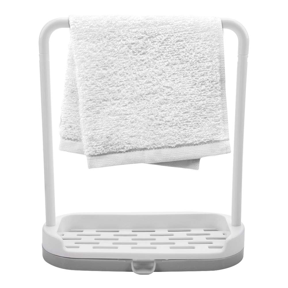 Dishcloth Storage Organizer | Heavy Duty Kitchen Towel Drying Rack with Water Outlet | Odorless & Durable Countertop Organizer (Gray) | Perfect for Small Kitchens & Dish Towel Organization
