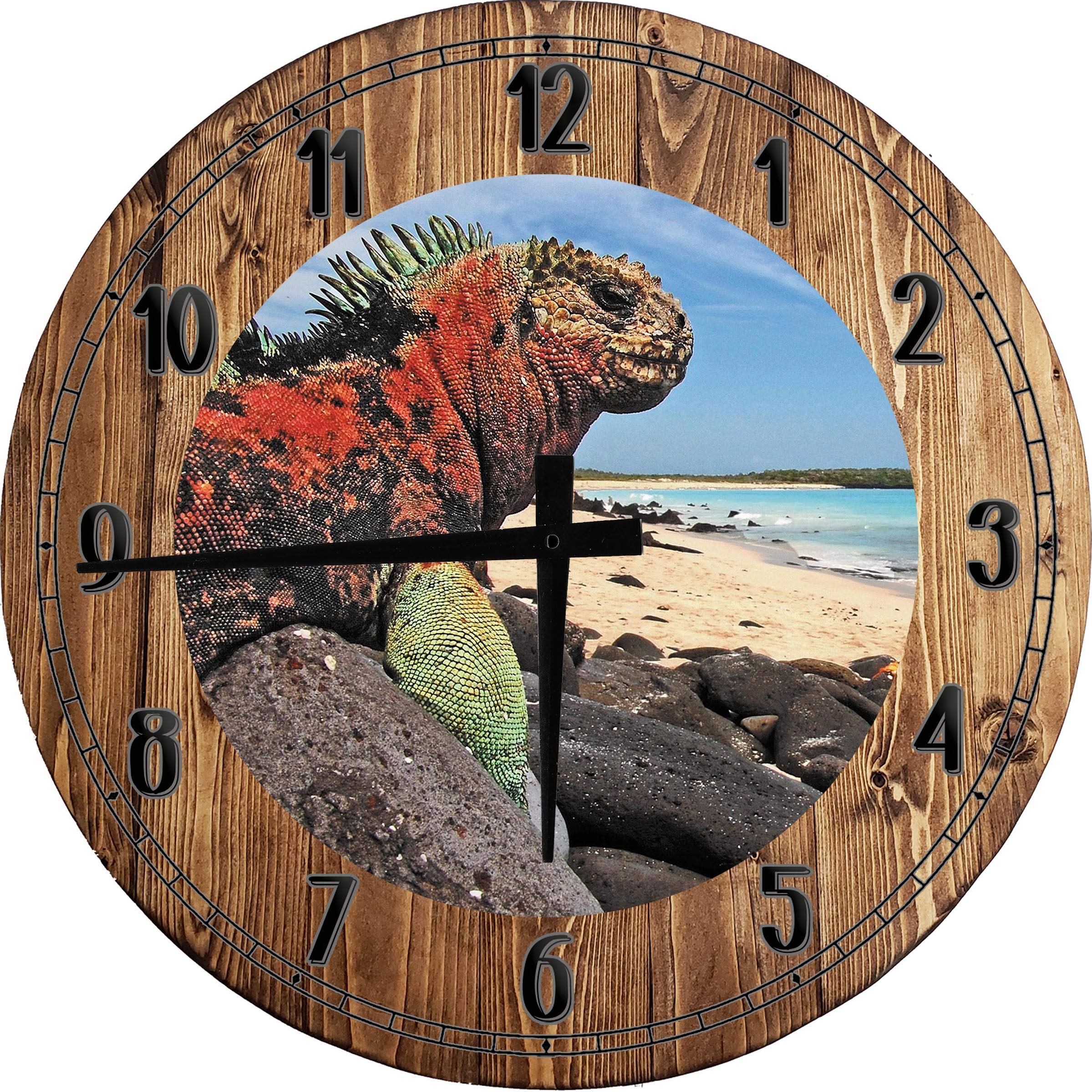 24 Inch Large Round Iguana Wall Clock - Battery Operated Brown Wall Art Decor for Beach House, Living Room & Office