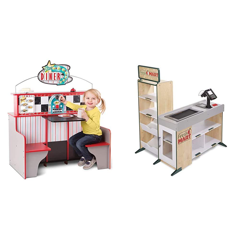 Melissa & Doug Star Diner Restaurant & Grocery Store Pretend Play Set - Kids Role Play Toy for Restaurant & Shopping Games - Perfect for Preschool Learning & Imaginative Play