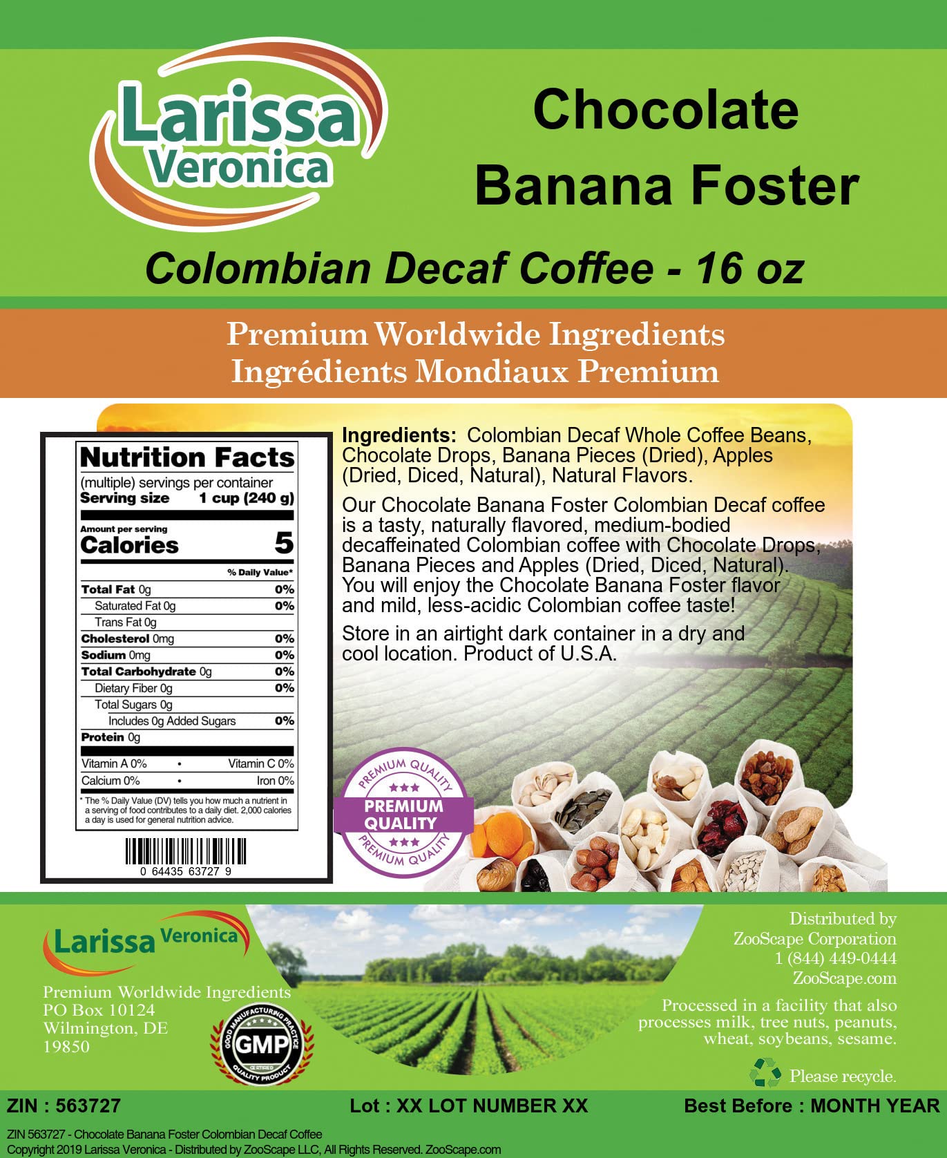 Gourmet Colombian Decaf Coffee - Chocolate Banana Foster Flavored Whole Coffee Beans (16 oz, 3 Pack) | Perfect for Breakfast, Dessert & Gift Giving